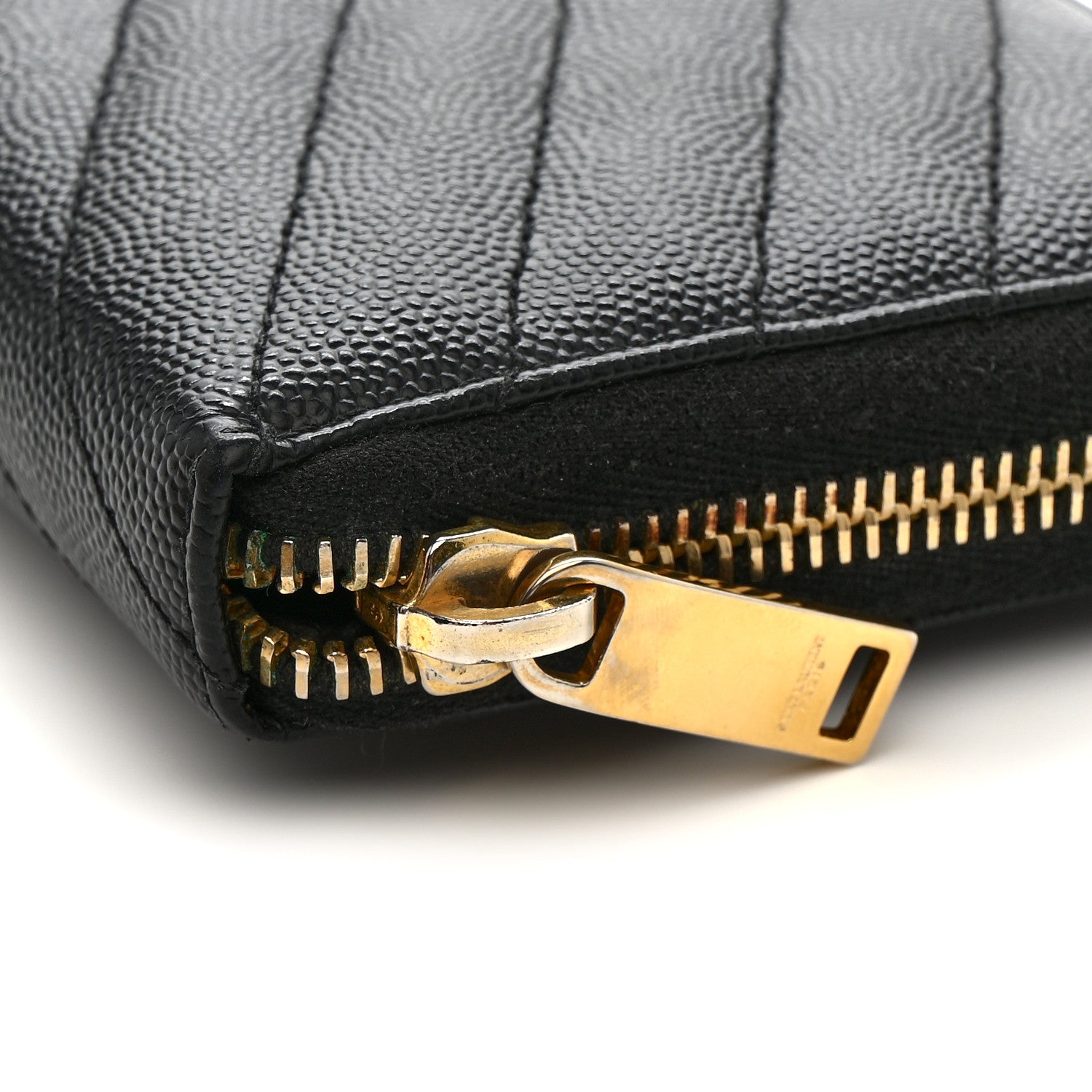 Grain De Poudre Matelasse Chevron Monogram Zip Around Wallet Black