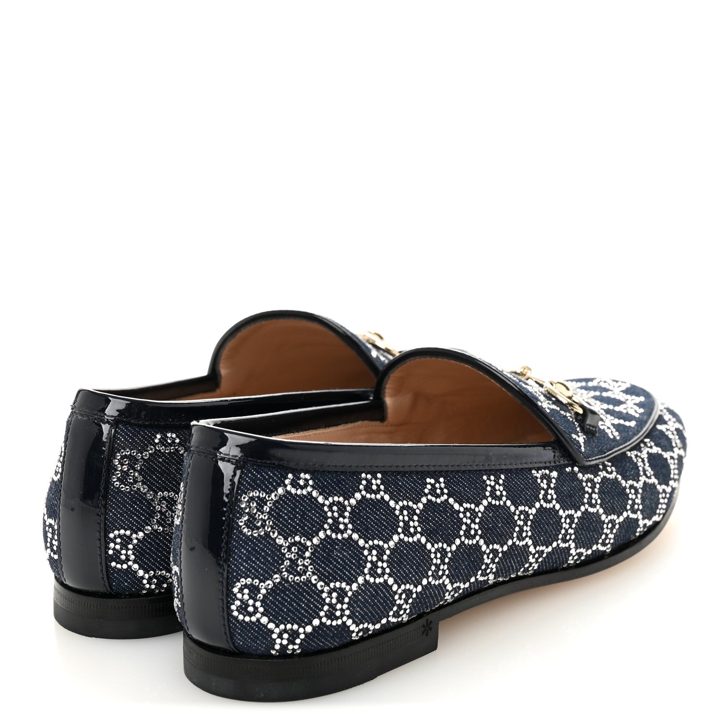 Denim Crystal GG Monogram Horsebit Womens Jordaan Loafers 36.5 Deep Blue Blue Milad