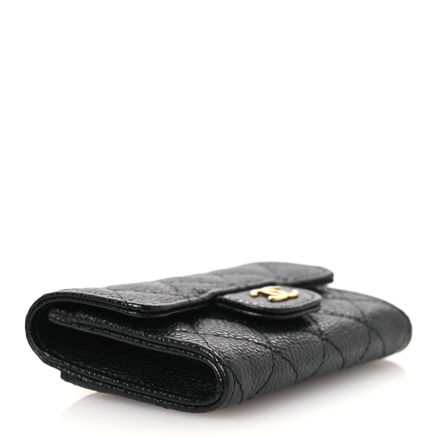 Caviar Quilted Flap Card Holder Black