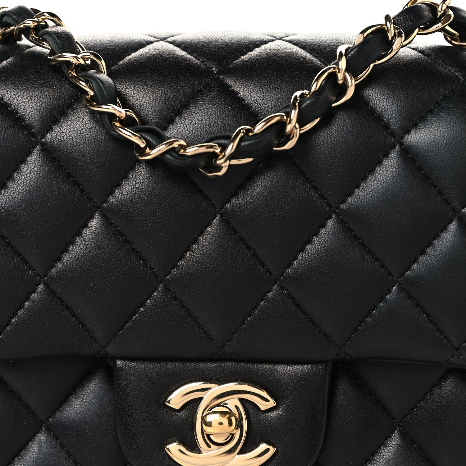 Lambskin Quilted Mini Square Flap Black