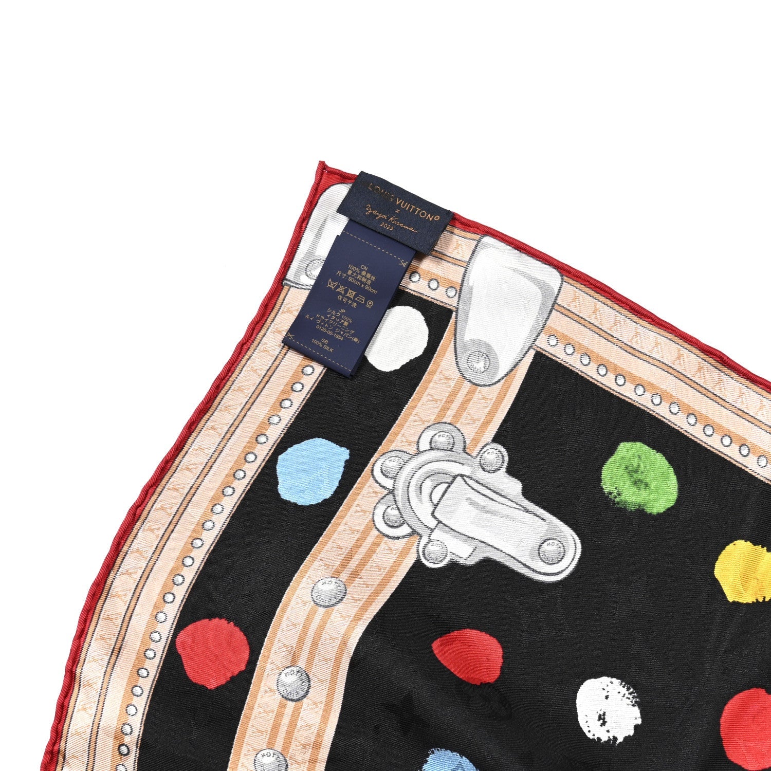 LV X YK Silk Monogram Dots Square Scarf 90 Black