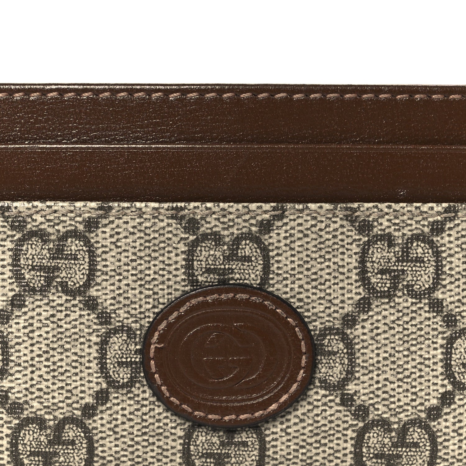GG Supreme Monogram Azalea Calfskin Retro Interlocking G Card Holder Beige Ebony Brown Sugar