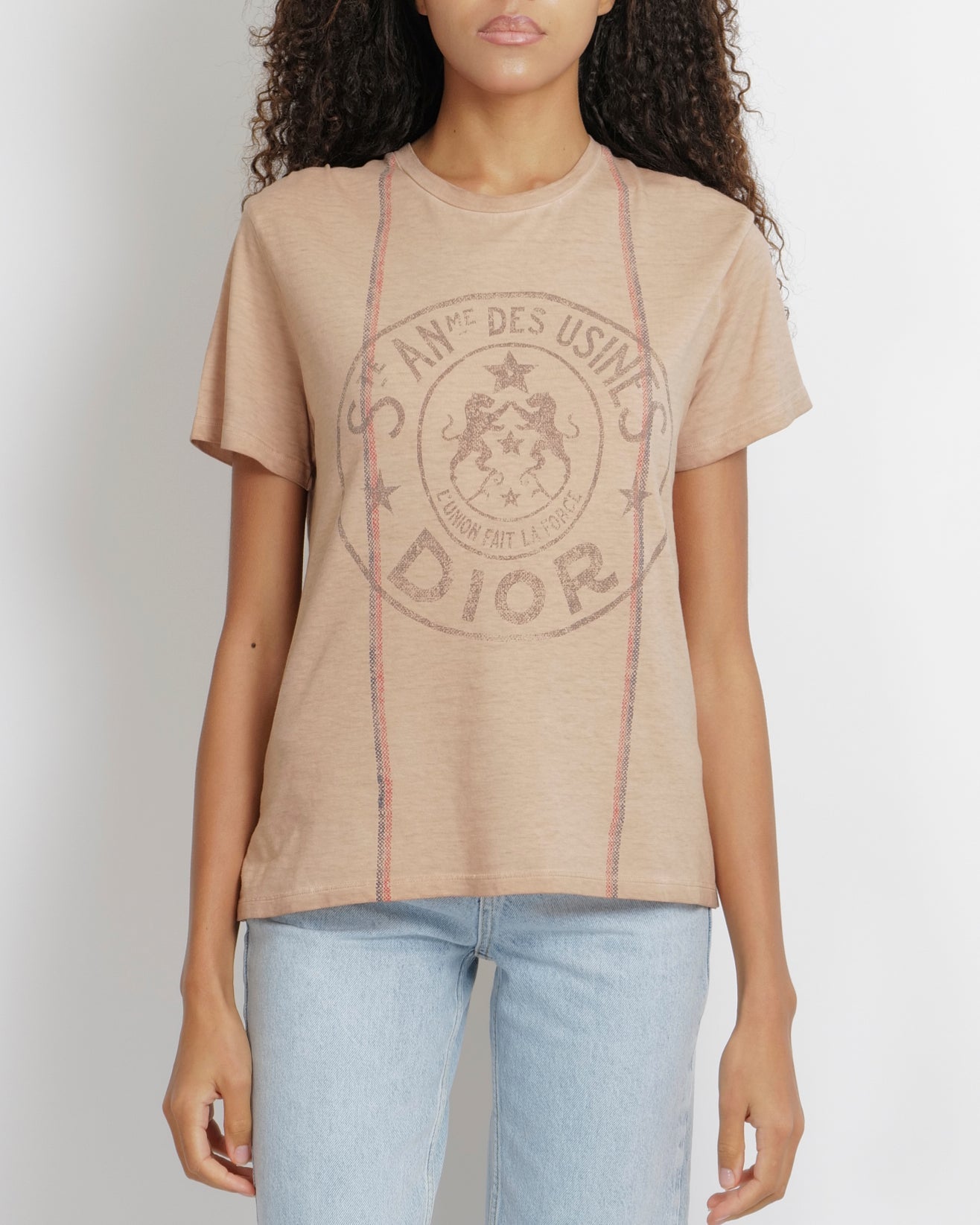 Christian Dior Beige T-Shirt with St Anne Logo Print Size FR 36 (UK 8)