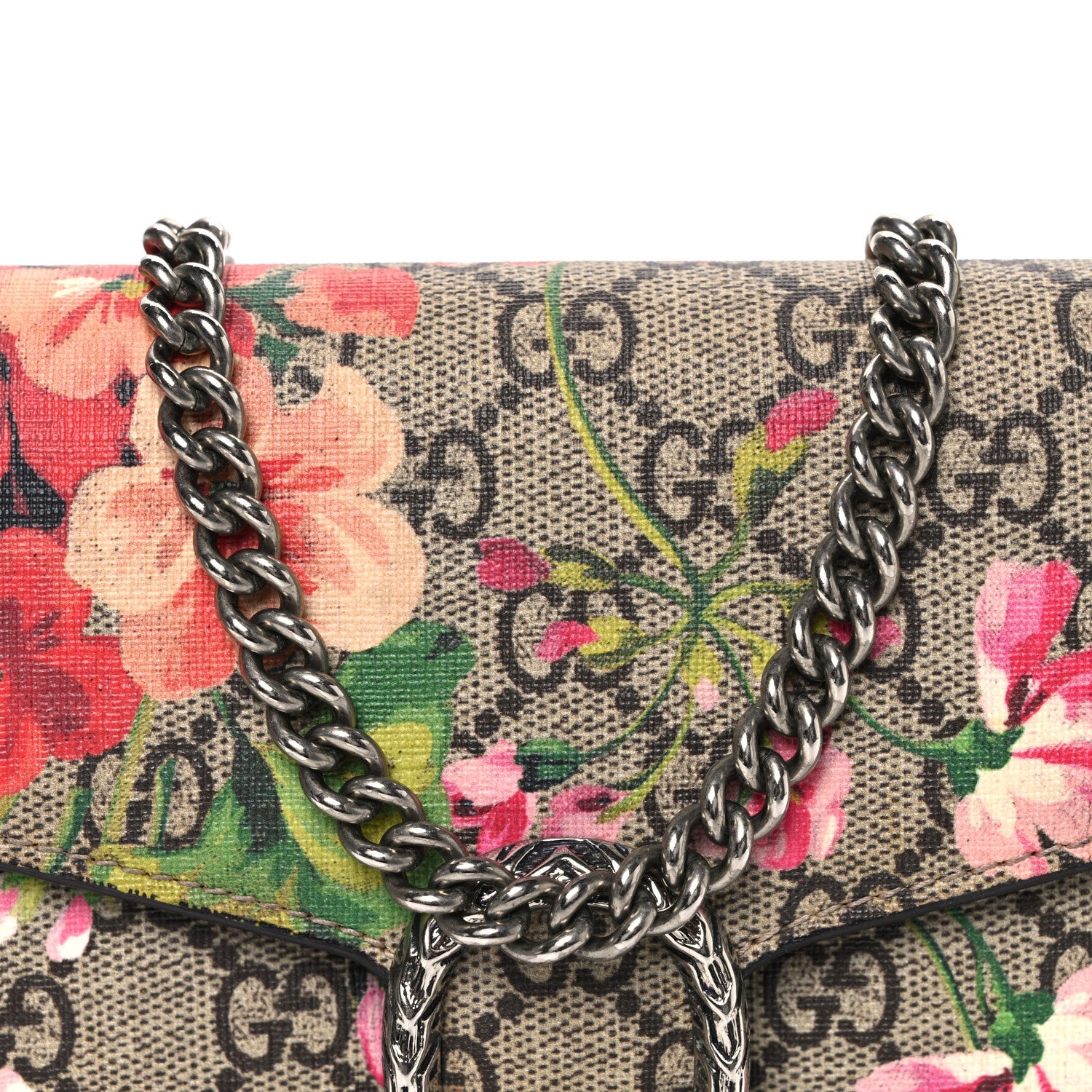 GG Supreme Monogram Blooms Mini Dionysus Chain Wallet Beige Multicolor Dry Rose