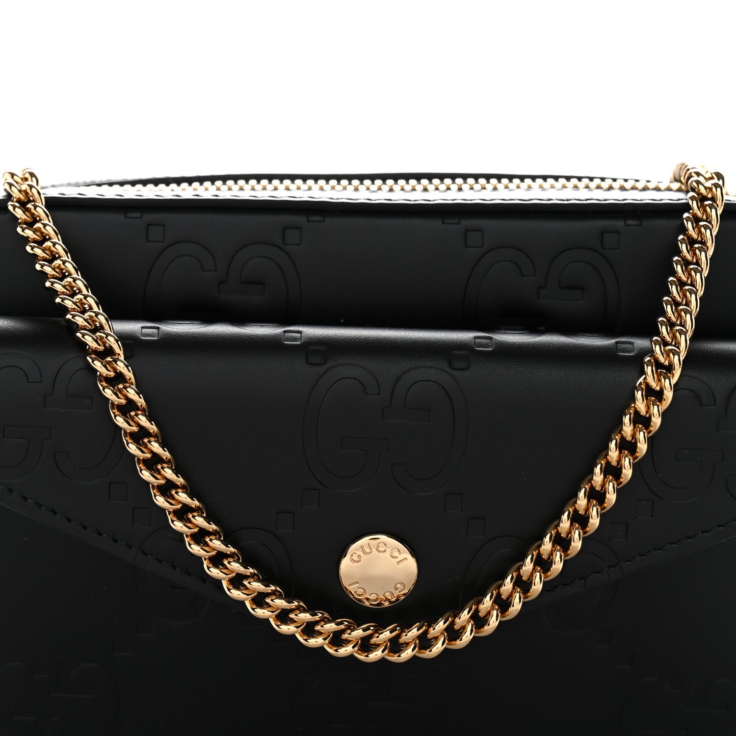 Calfskin GG Super Mini Debossed Chain Wallet Black