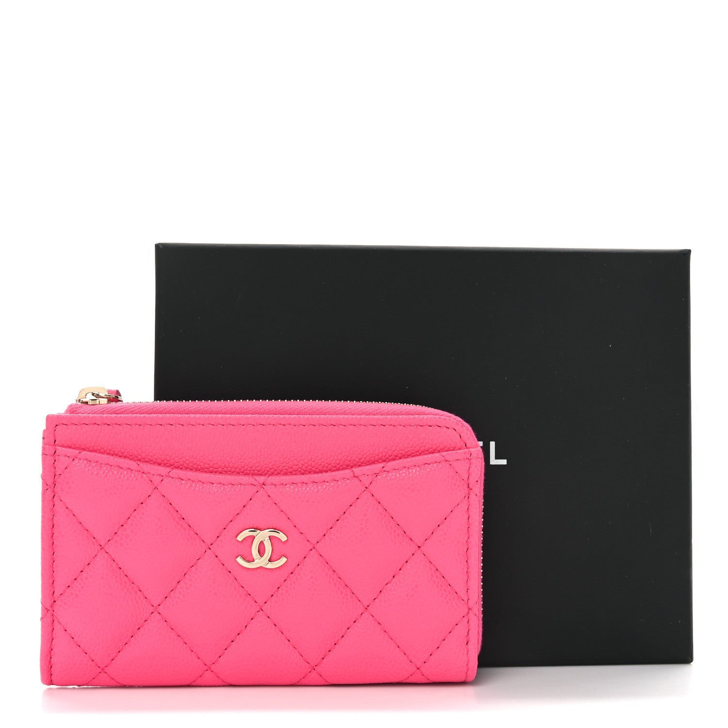 Caviar Quilted CC Zip Around Card Holder Fuchsia