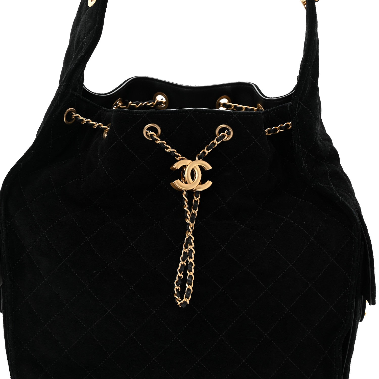 Suede Quilted Medium Chanel 25 Handbag Black