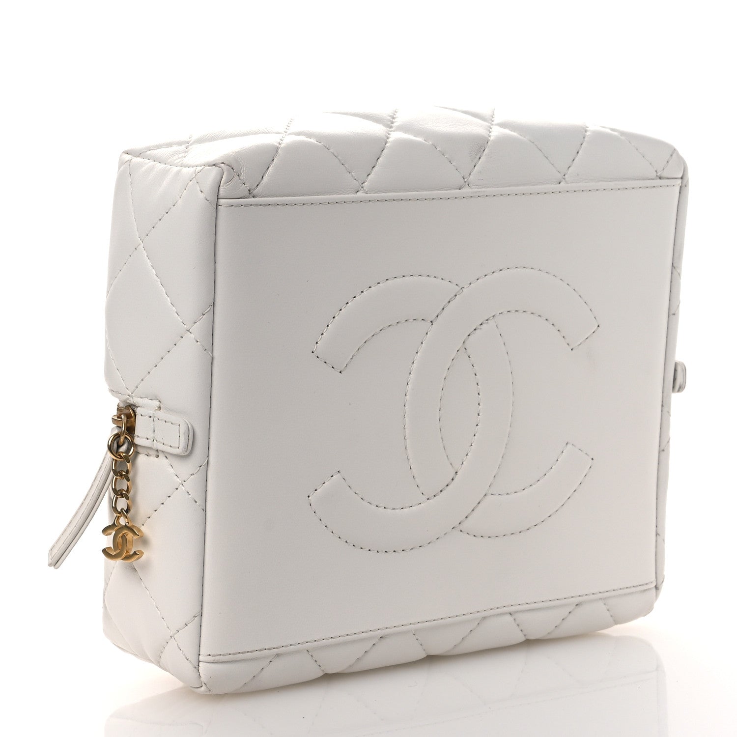 Calfskin Quilted Square Top Handle Vanity Case White