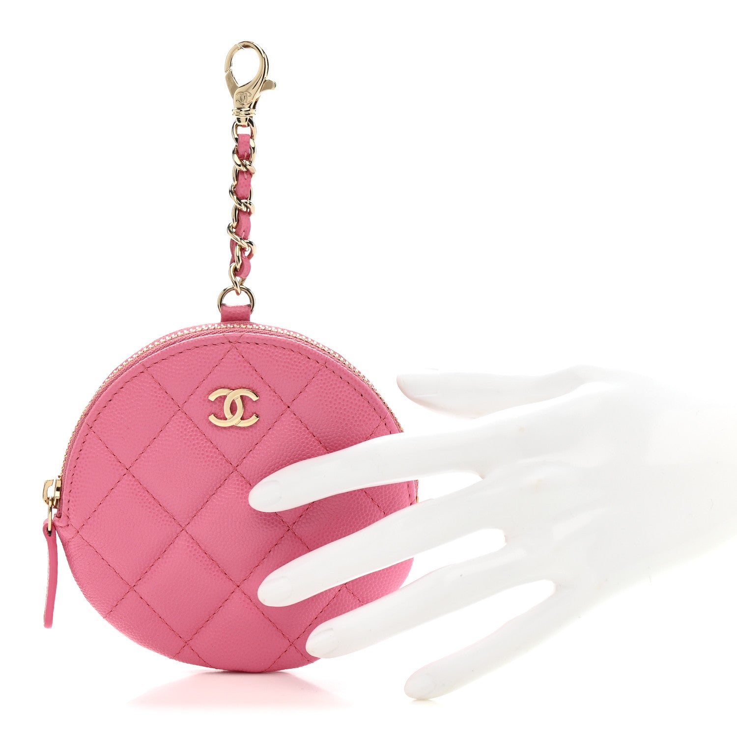 Caviar Quilted Round Clip On Coin Purse Pink