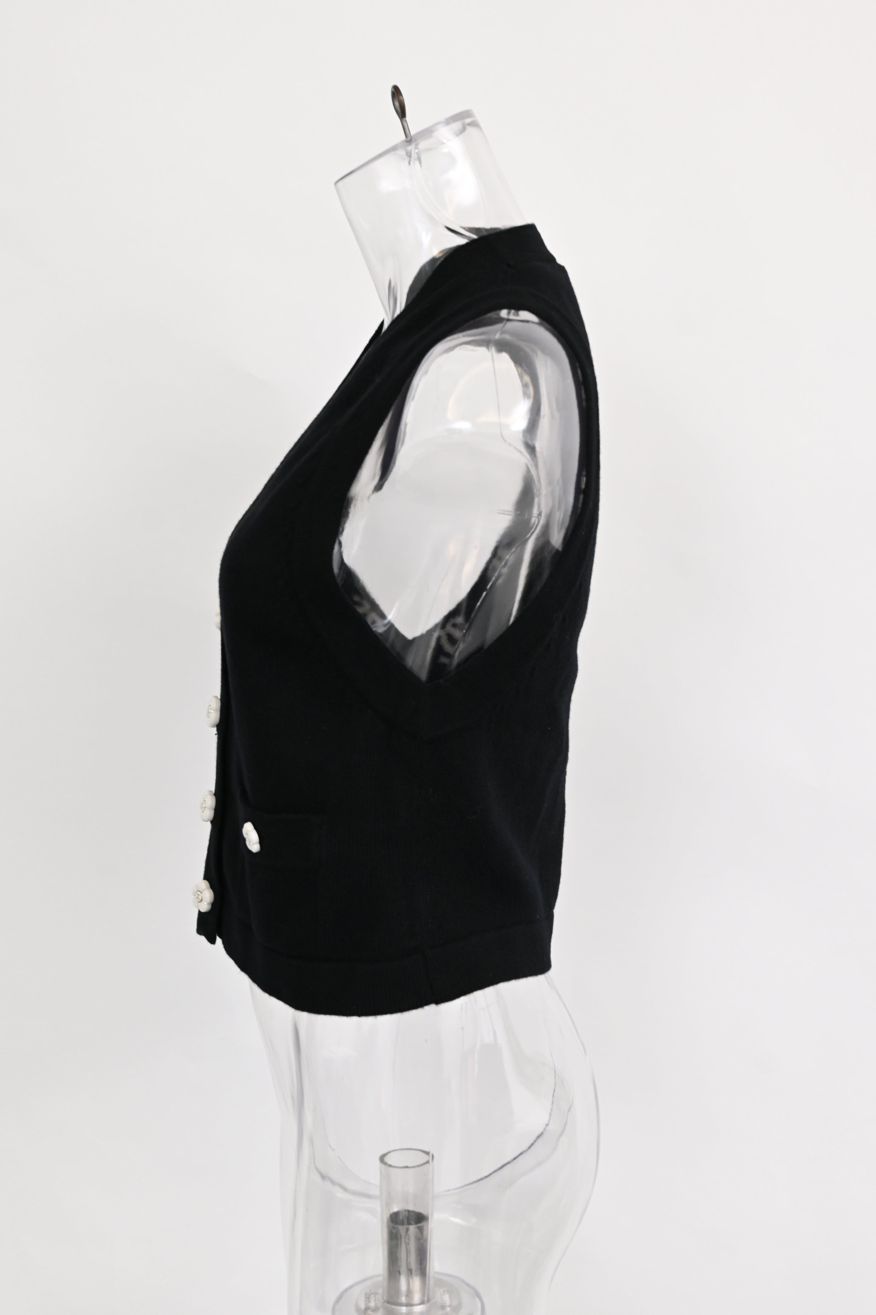 Women's Chanel Flower Button 2023 Sweater Vest in Black Cashmere