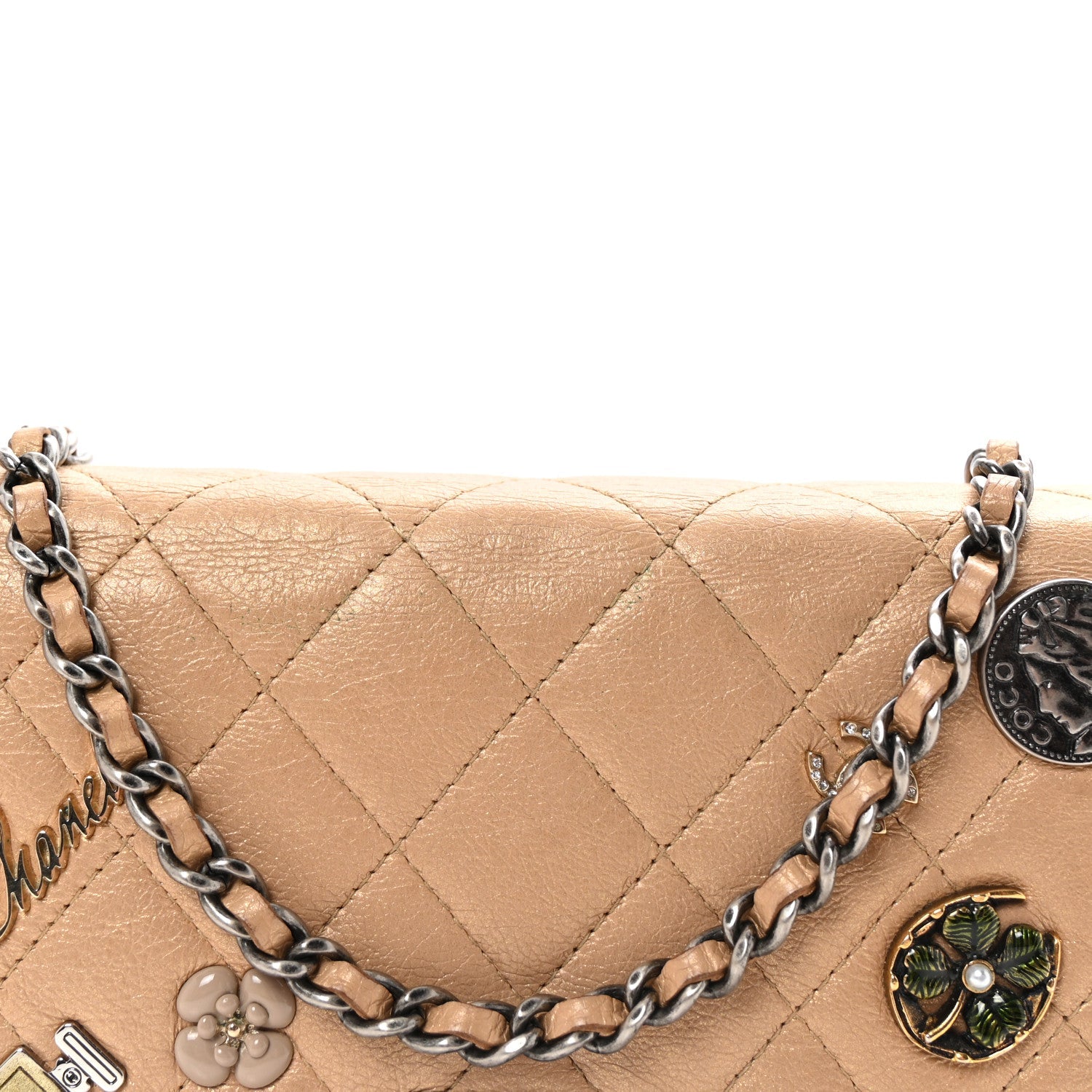 Metallic Calfskin Lucky Charms Casino 2.55 Reissue Wallet On Chain WOC Beige