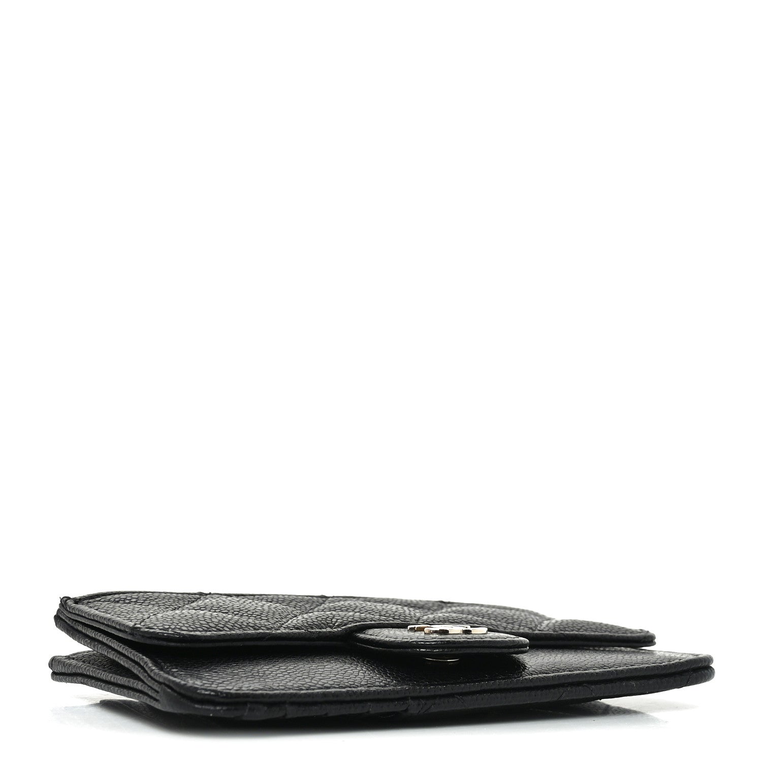 Caviar Quilted Flap Zip Card Holder Black