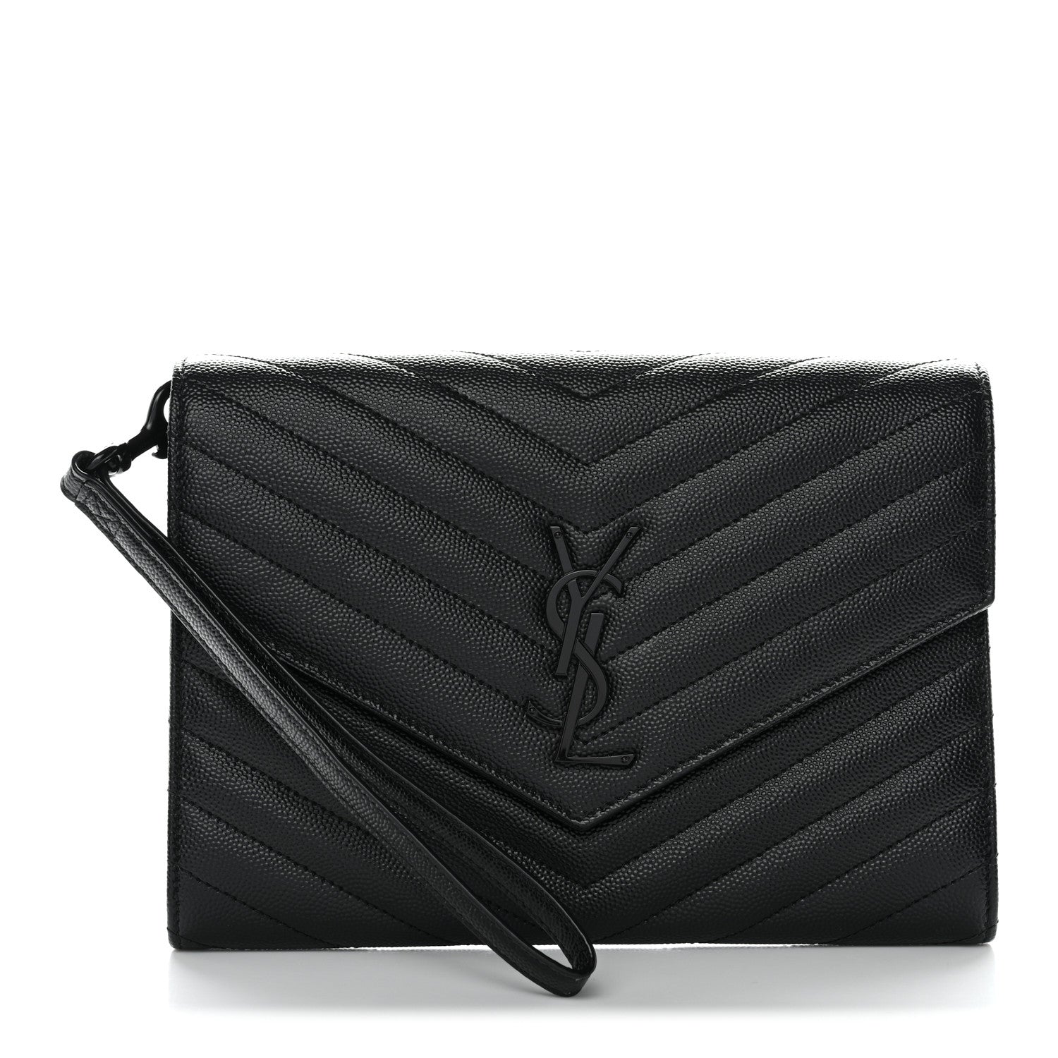 Grain De Poudre Matelasse Chevron Monogram Monochrome Envelope Clutch Black