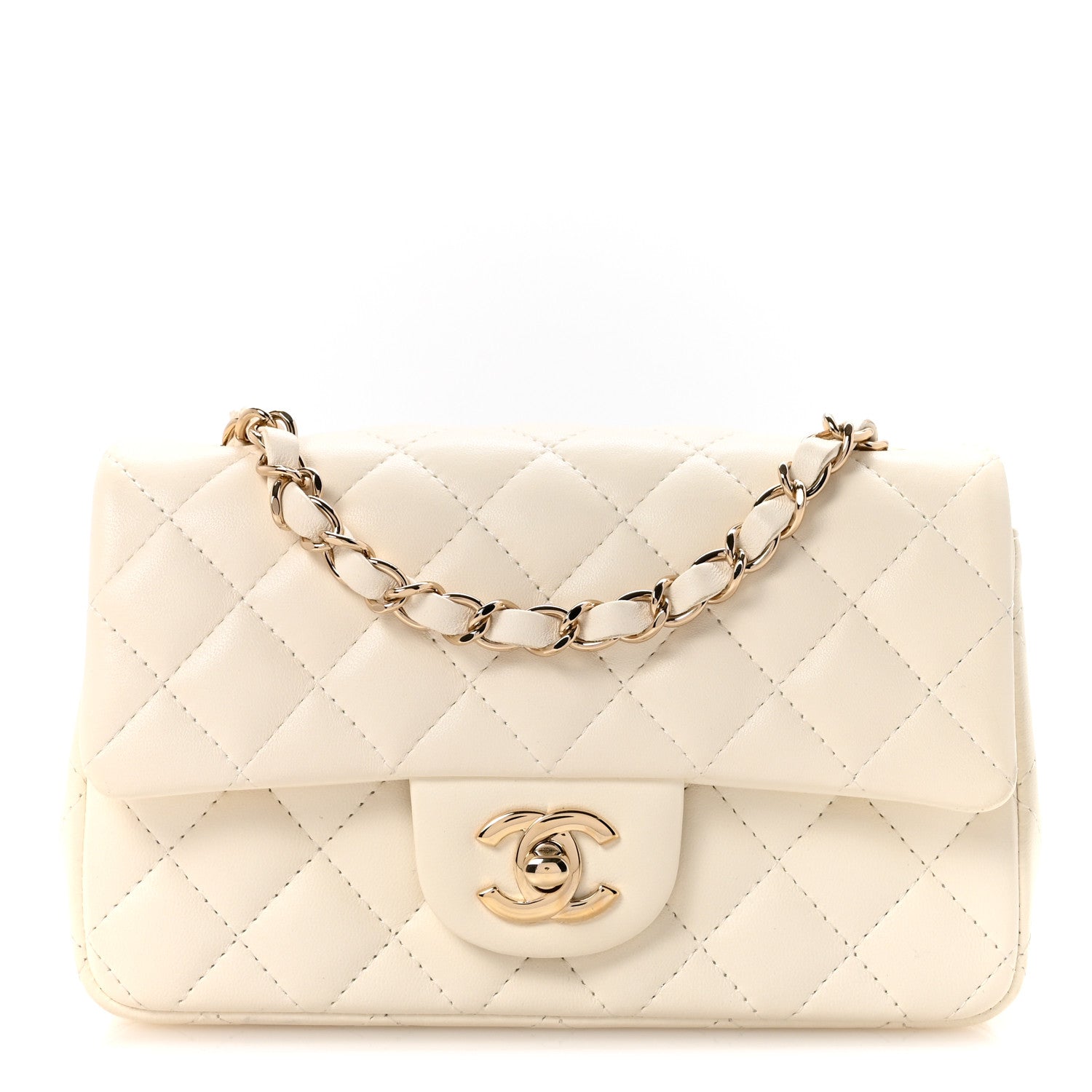 Lambskin Quilted Mini Rectangular Flap White