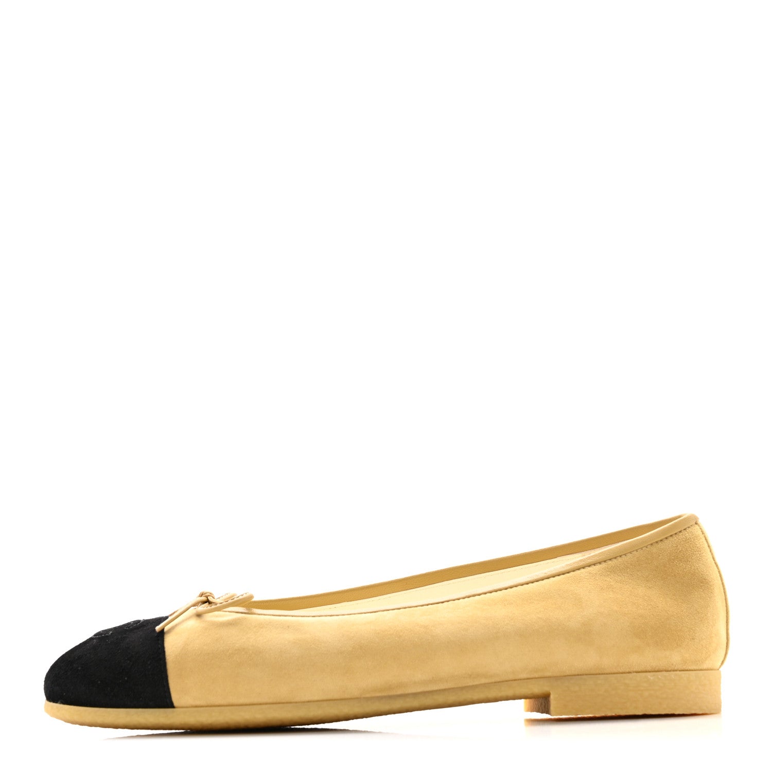 Suede Goatskin Cap Toe CC Ballerina Flats 38 Beige Black