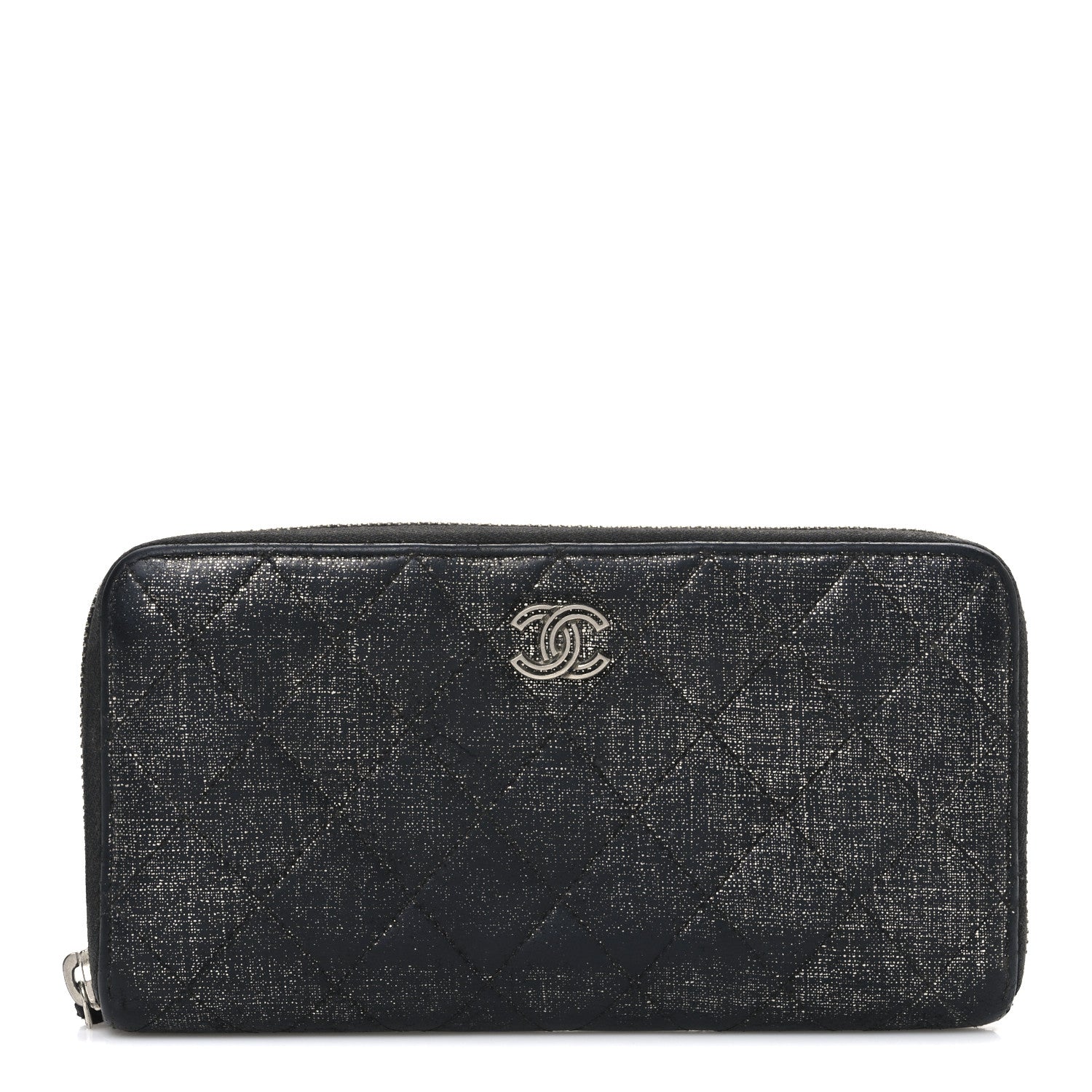 Iridescent Calfskin Quilted Zip Around Wallet Grey