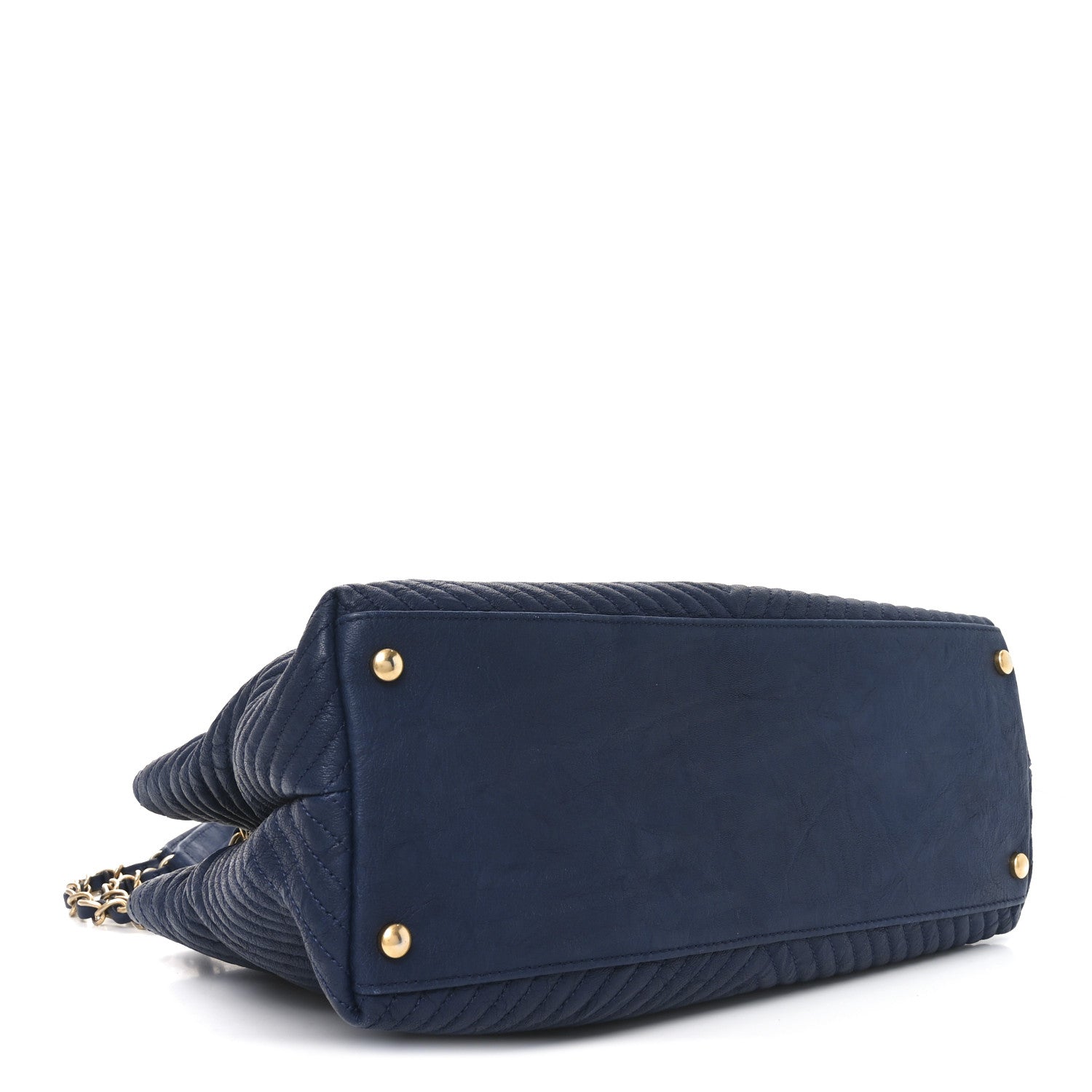 Wrinkled Lambskin Chevron Quilted Surpique Tote Navy Blue