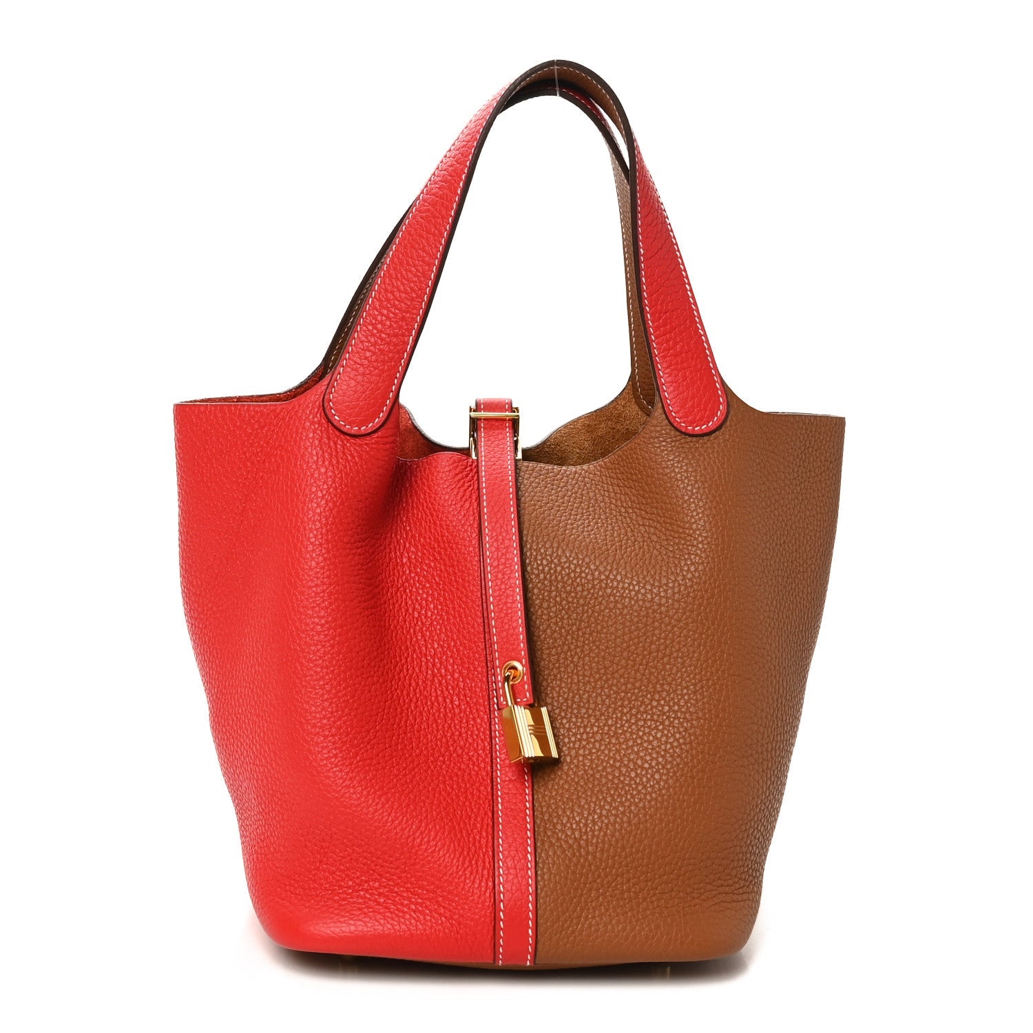 Taurillon Clemence Casaque Picotin Lock 22 MM Gold Rouge De Coeur