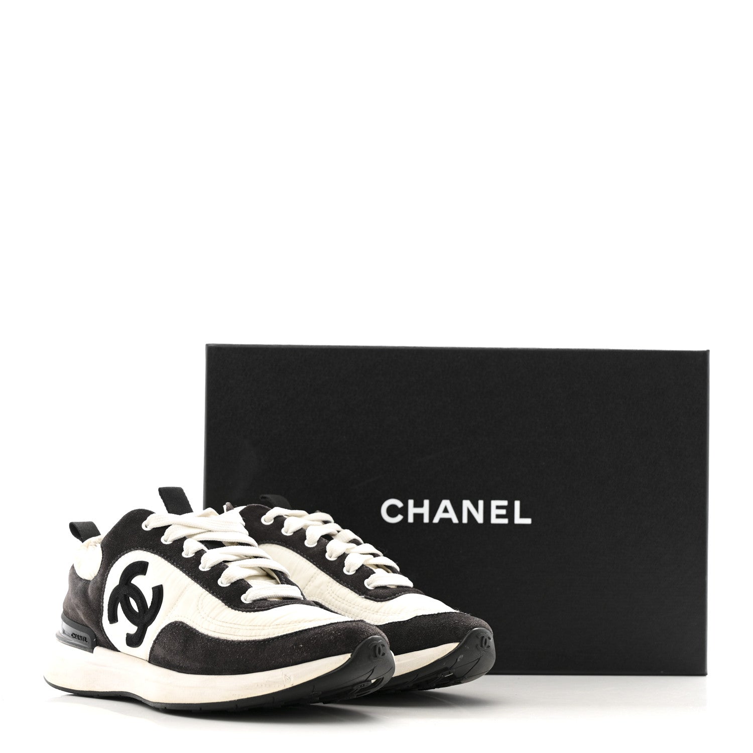 Nylon Suede Calfskin CC Sneakers 37 White Dark Grey