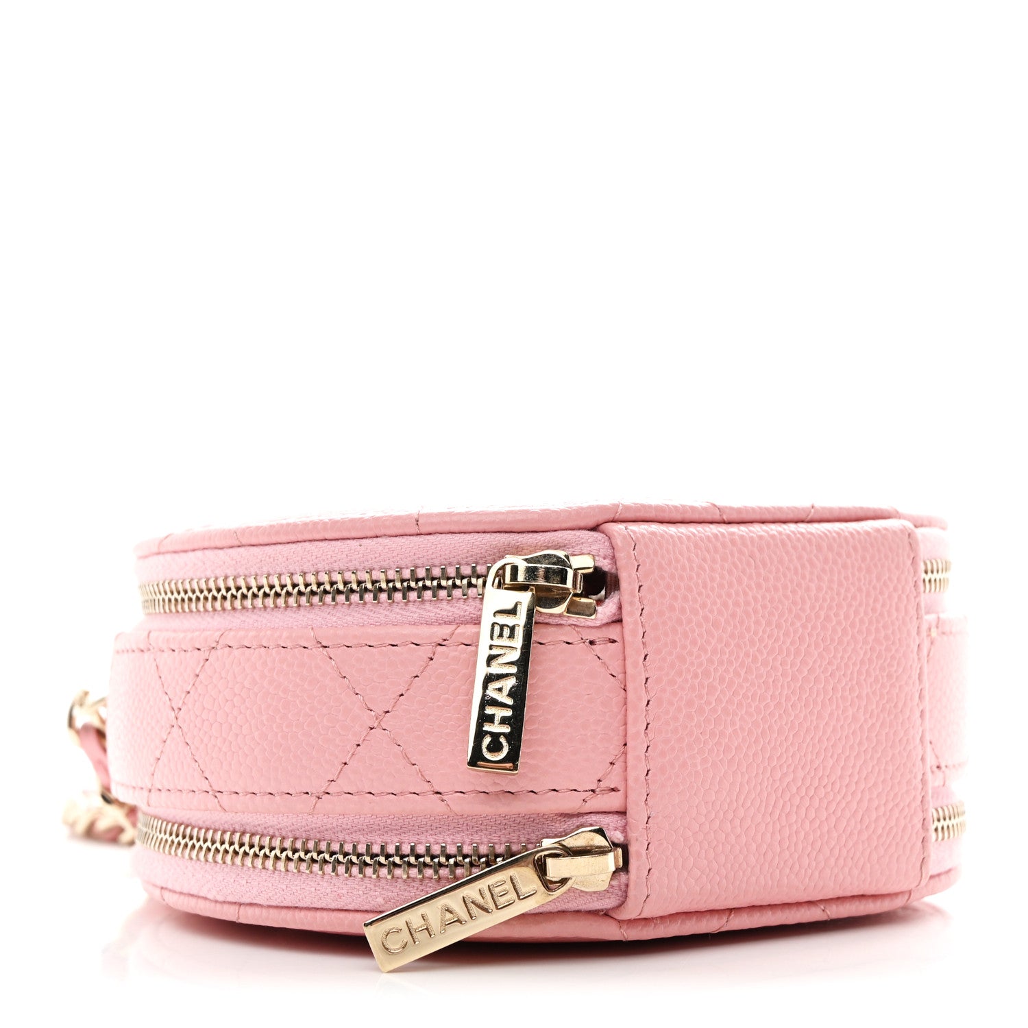 Caviar Quilted Round Handle With Care Vanity With Chain Pink