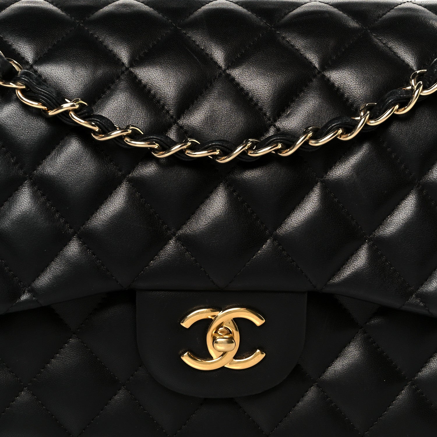 Lambskin Quilted Jumbo Double Flap Black