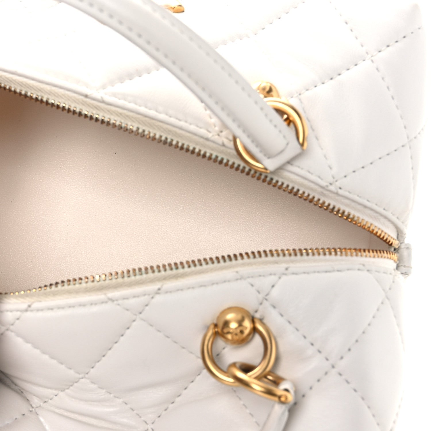 Calfskin Quilted Square Top Handle Vanity Case White