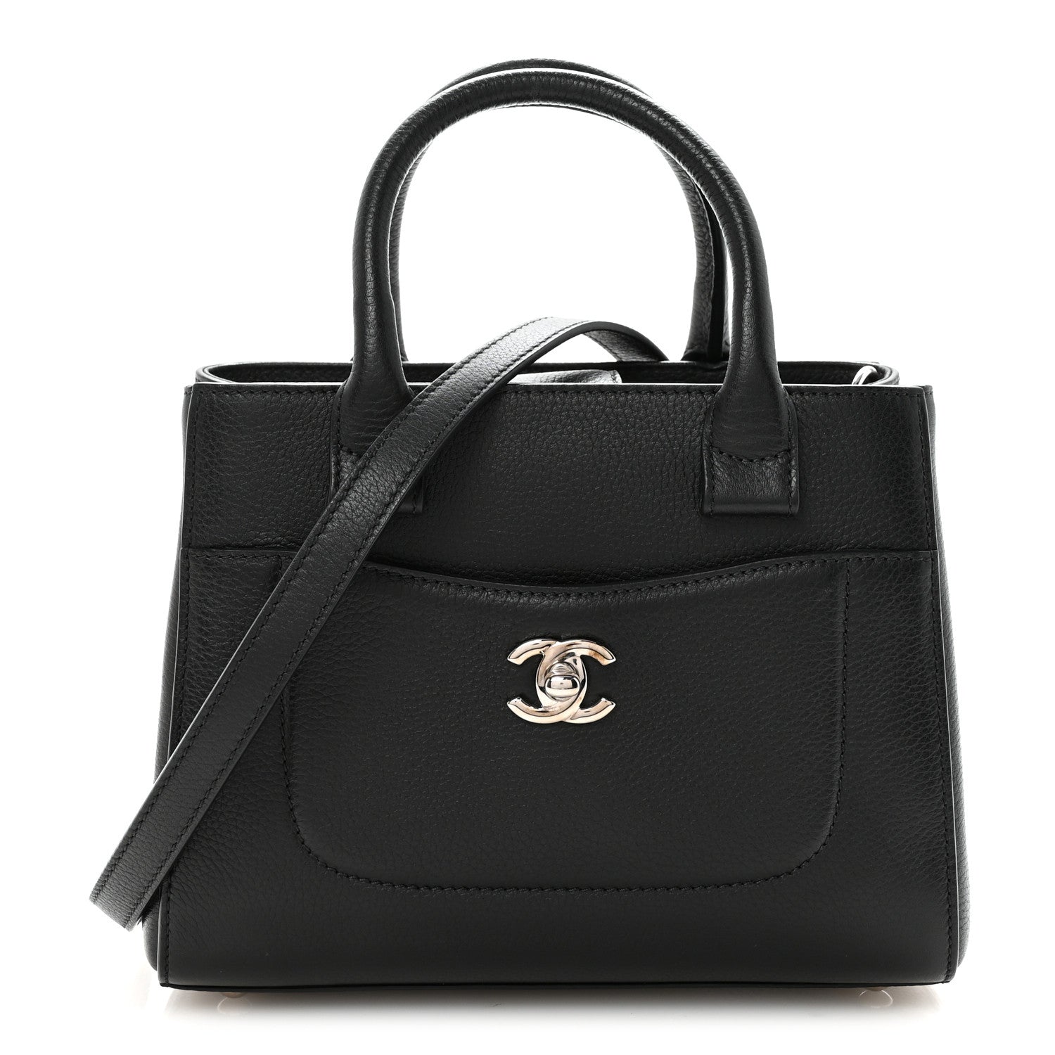 Grained Calfskin Mini Neo Executive Shopper Tote Black
