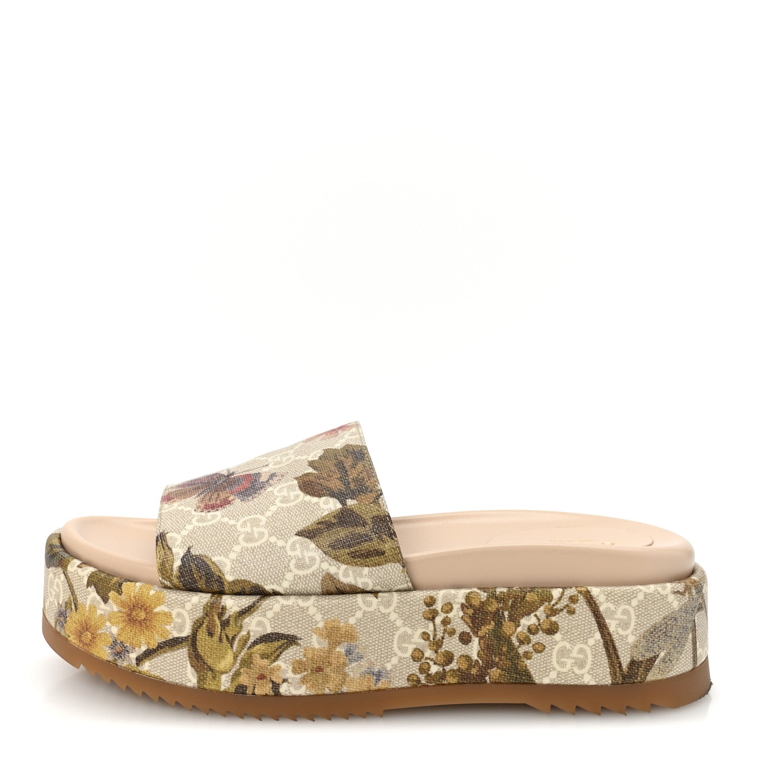GG Supreme Monogram Water Flora Angelina Platform Slide Sandals 37.5 Beige White Multicolor