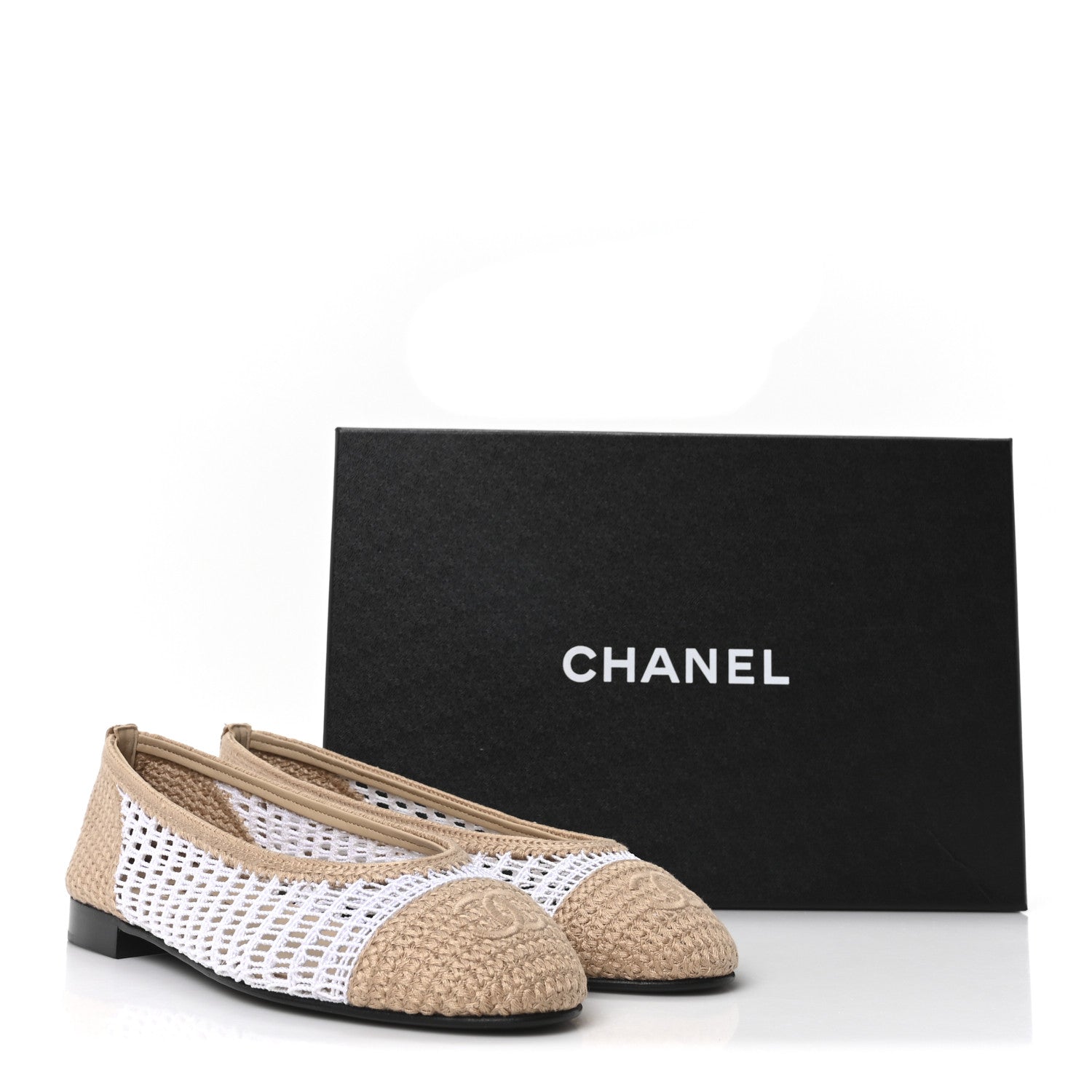 Raffia Cap Toe Ballerina Flats 37.5 White Beige