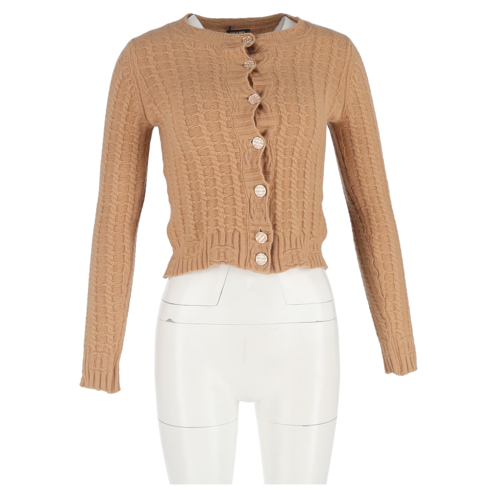 Women's Chanel Cable Knit Cardigan in Brown Wool