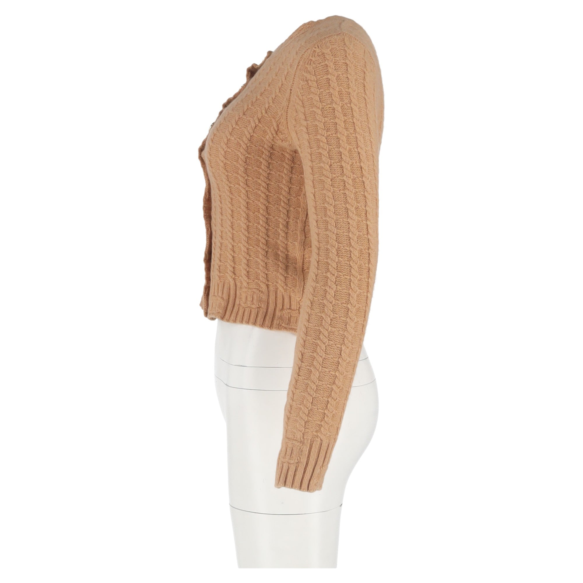 Women's Chanel Cable Knit Cardigan in Brown Wool