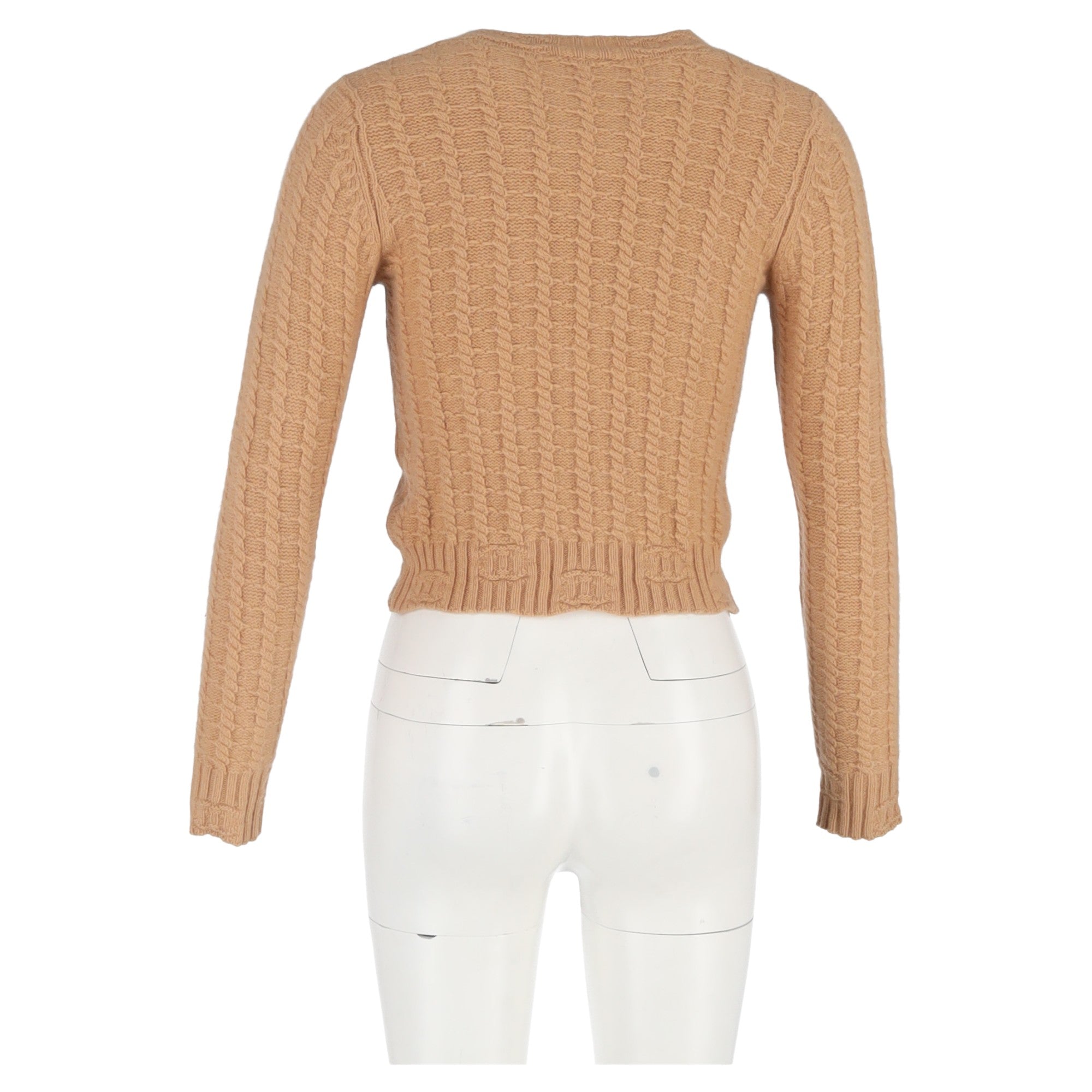 Women's Chanel Cable Knit Cardigan in Brown Wool