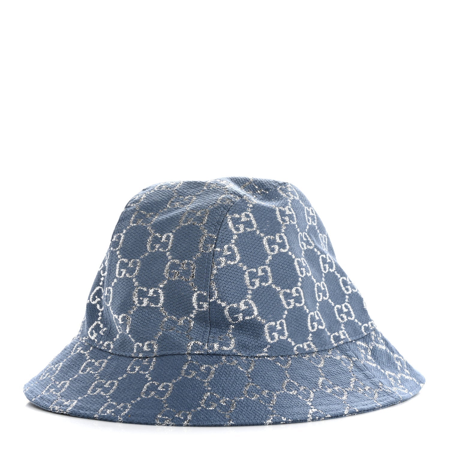 Canvas Lame GG Monogram Bucket Hat S Light Blue Silver