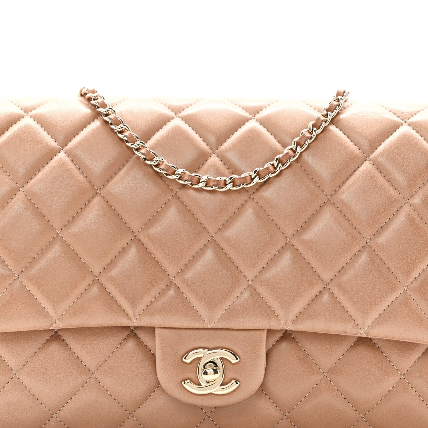 Lambskin Quilted Clutch with Chain Flap Beige Fonce