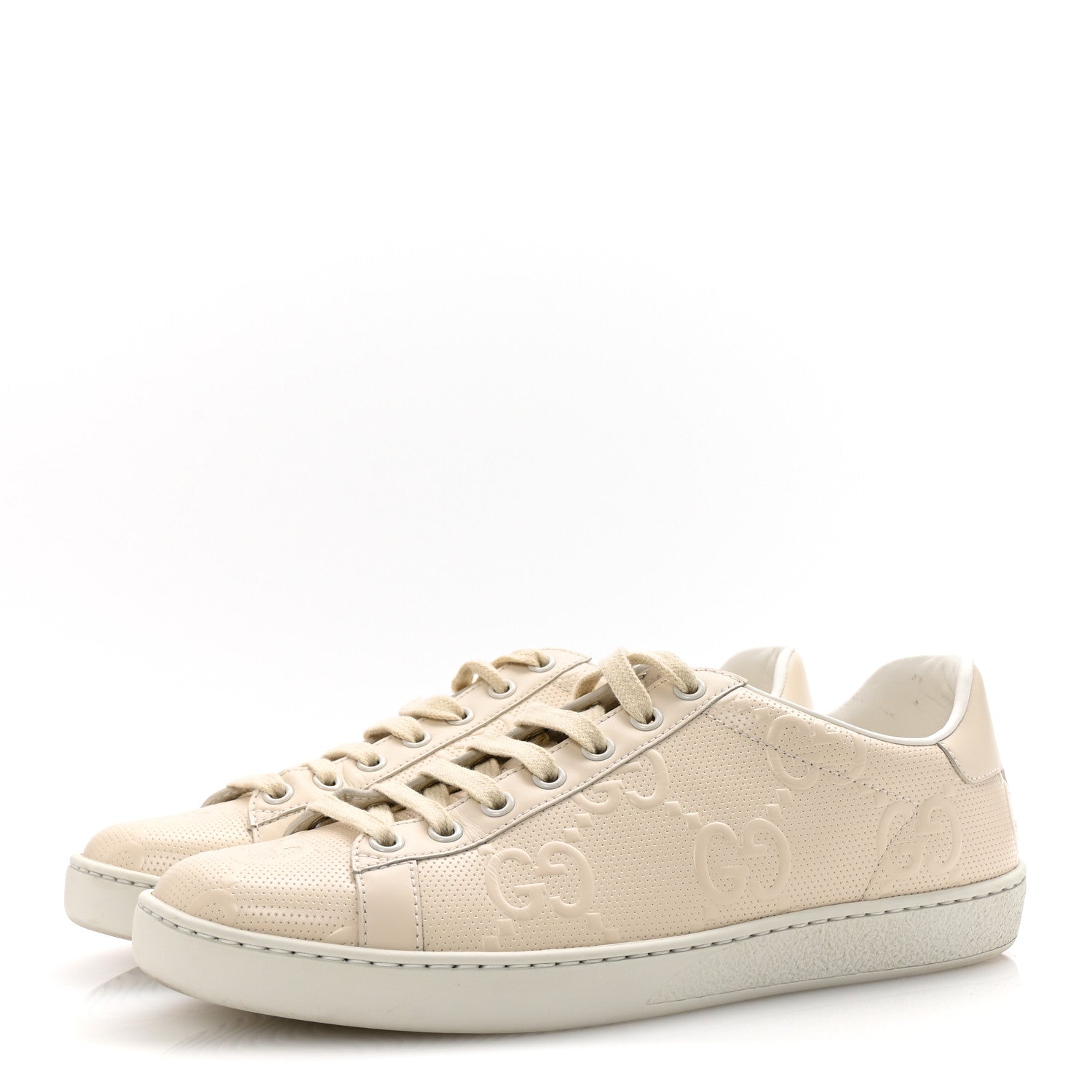 Calfskin GG Tennis Embossed Womens Ace Sneakers 39 Mystic White