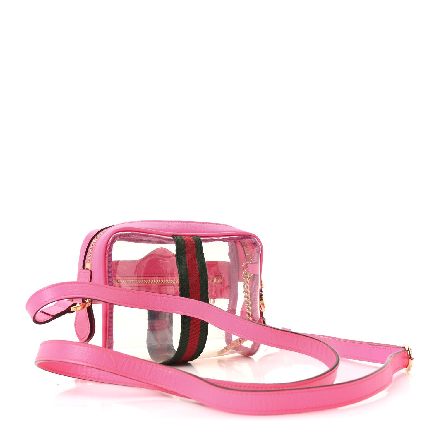 Vinyl Web Mini Ophidia Transparent Shoulder Bag Fluorescent Fuchsia