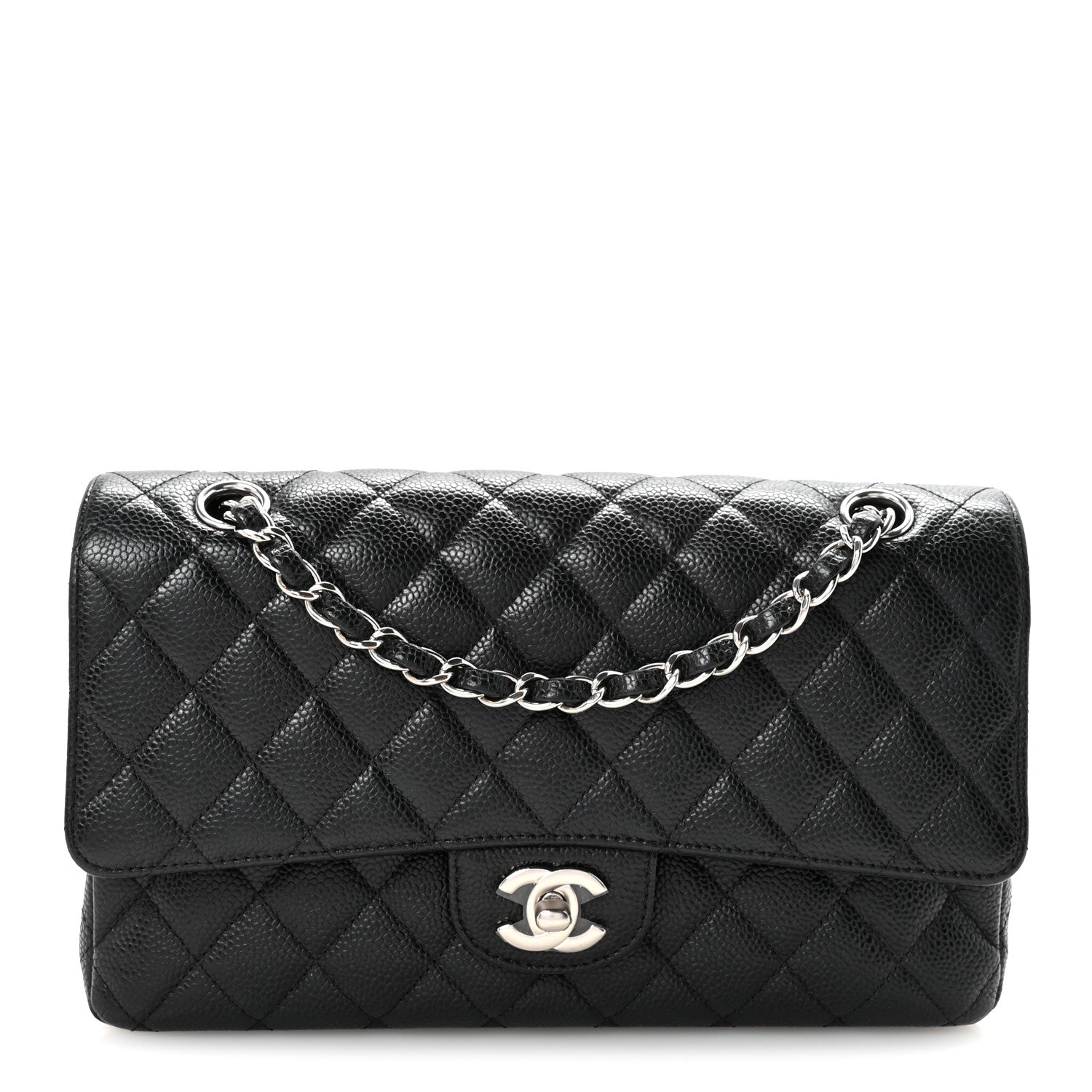 Caviar Quilted Medium Double Flap Black