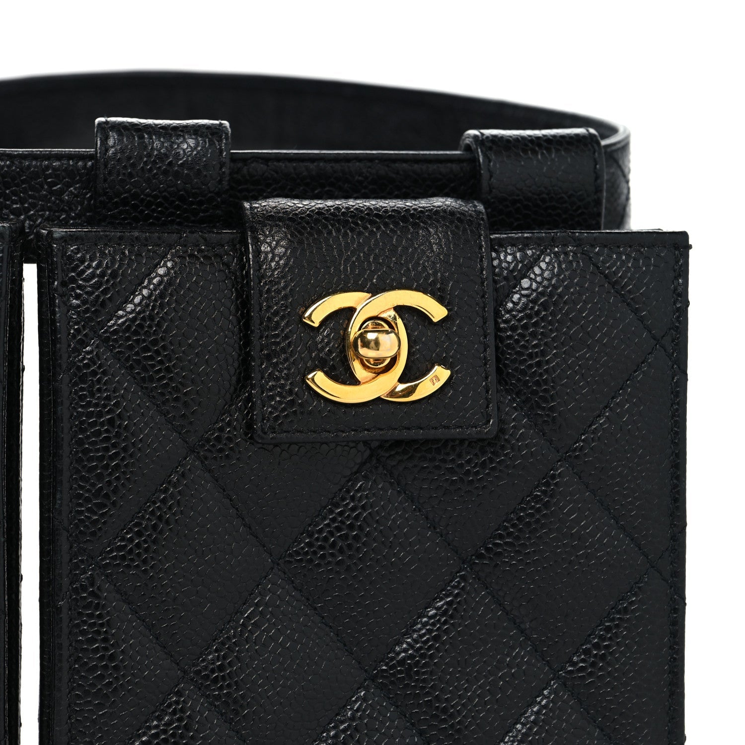 Caviar Quilted Double Belt Flap Waist Bag 70 28 Black