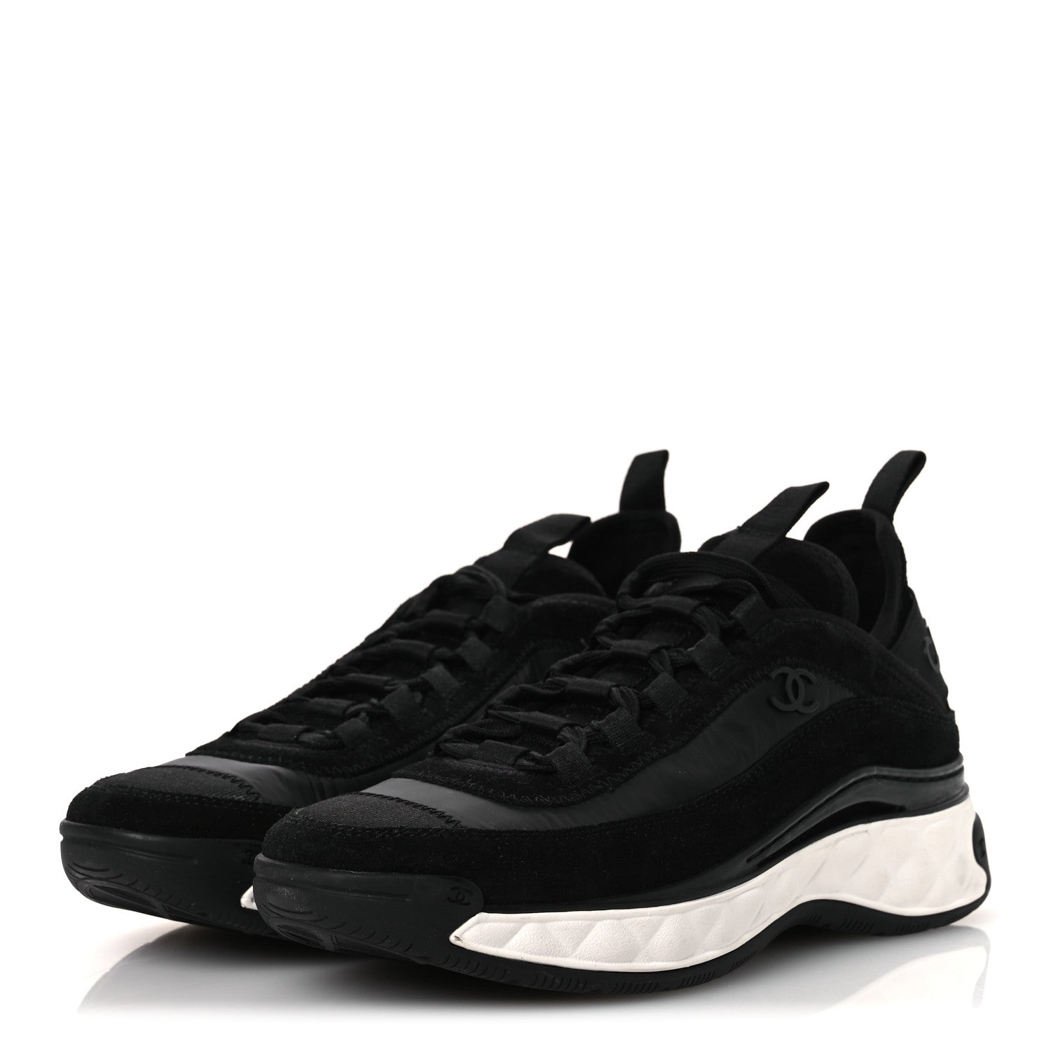 Velvet Calfskin Mixed Fibers CC Sneakers 37 Black