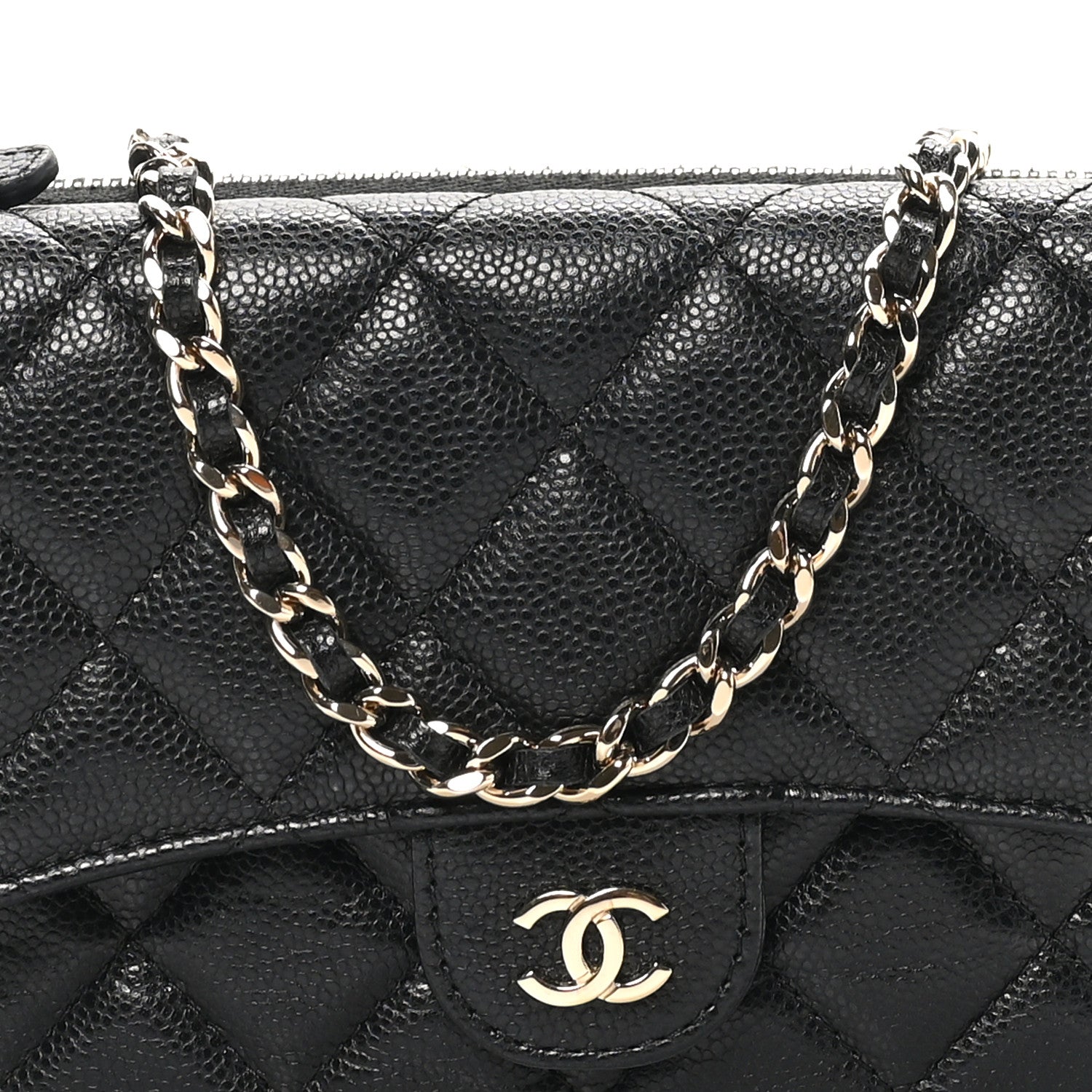 Caviar Quilted Flap Phone Holder With Chain Black