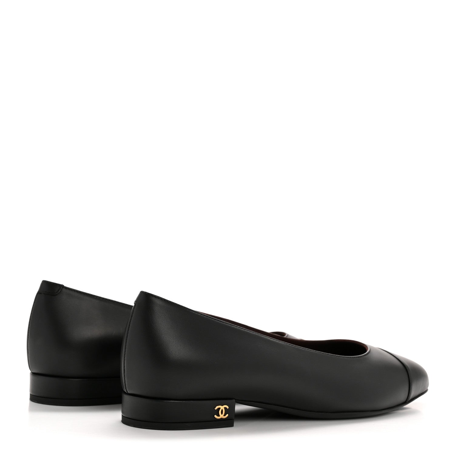 Lambskin Cap Toe CC Uniform Ballerina Flats 37 Black