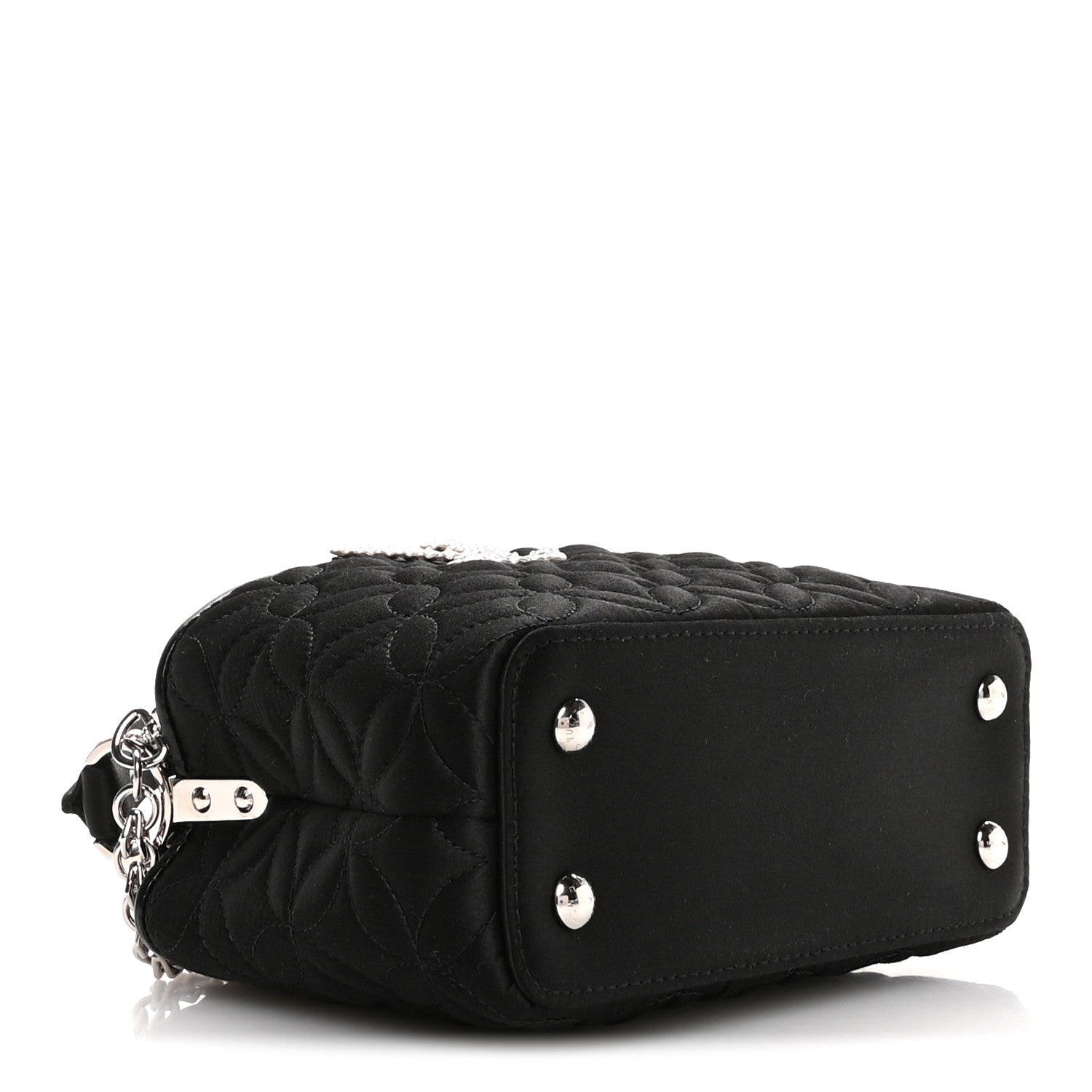 Satin Quilted Flower Crystal Mini Capucines Black