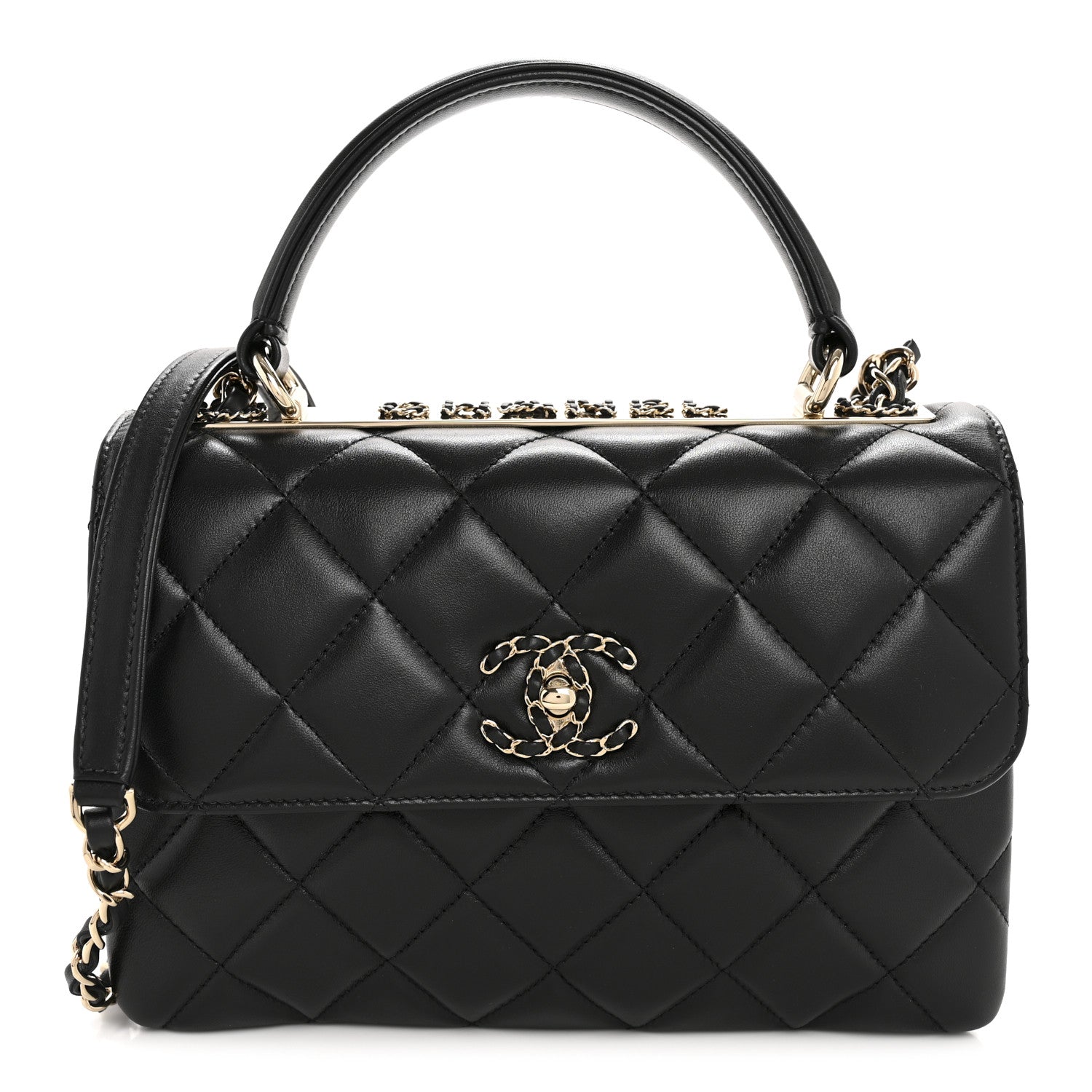 Lambskin Quilted Small Trendy CC Chain Dual Handle Flap Bag Black