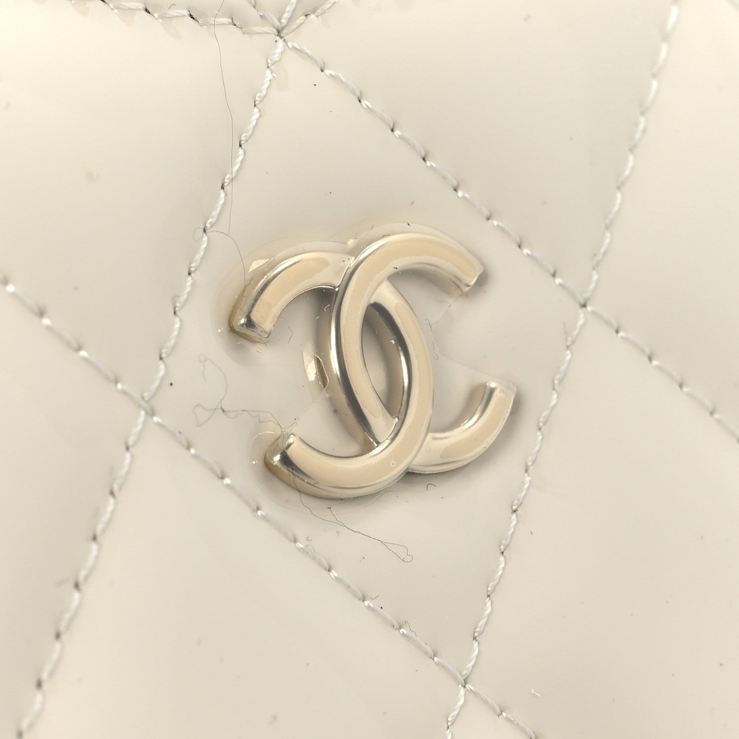 Patent Calfskin Resin Quilted CC Heart Clutch With Chain Black