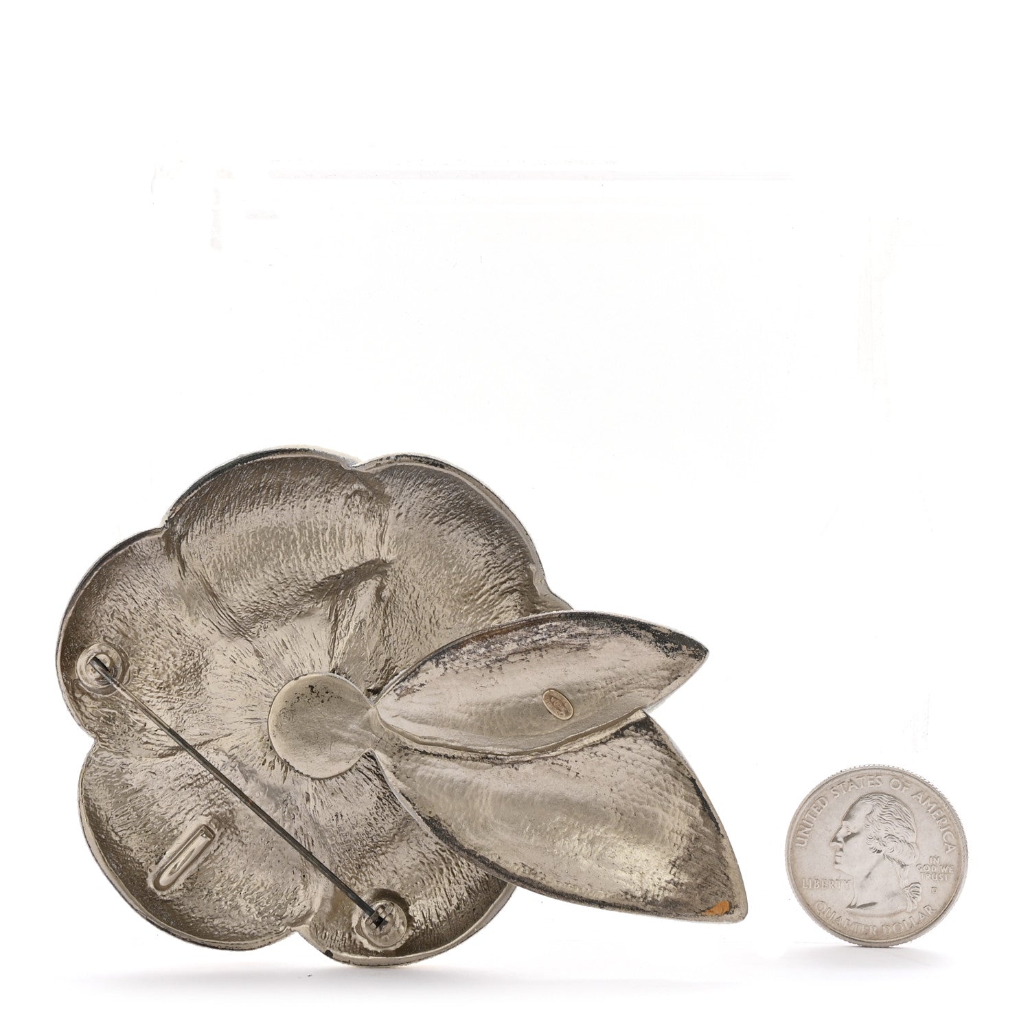 Pearl Crystal CC Camellia Pin Brooch Ivory