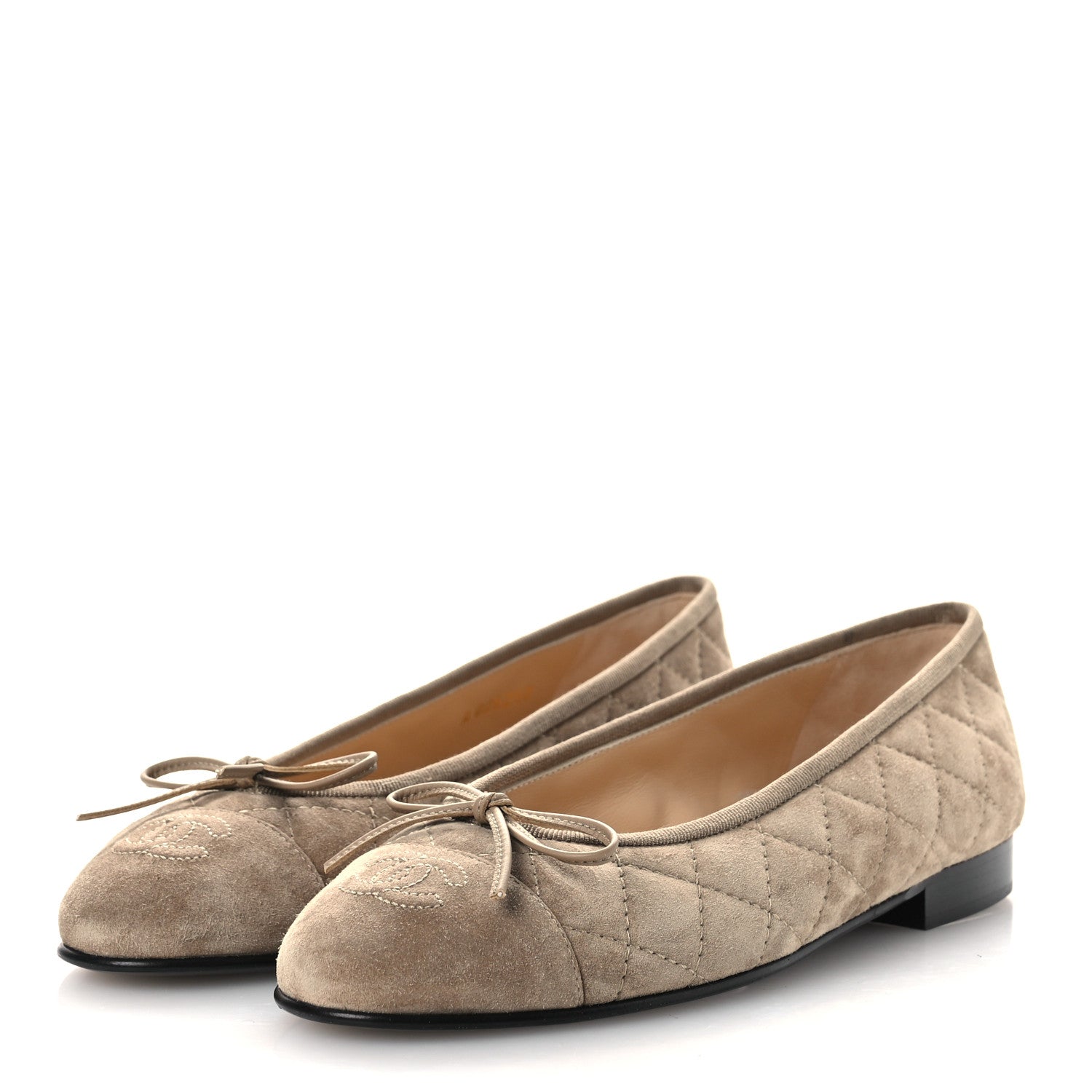 Suede Calfskin Quilted Cap Toe CC Ballerina Flats 36.5 Dark Beige