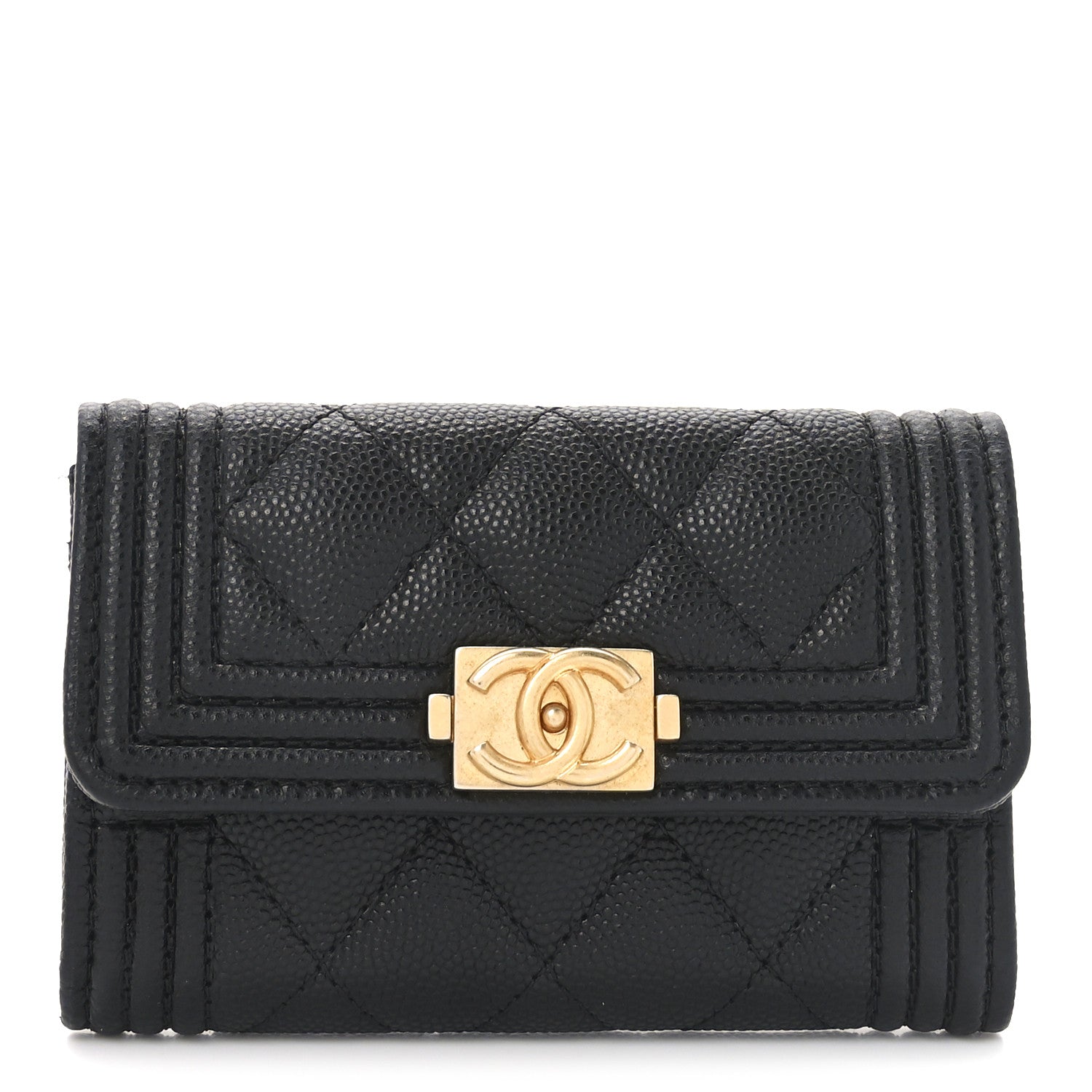 Caviar Quilted Boy Flap Card Holder Black