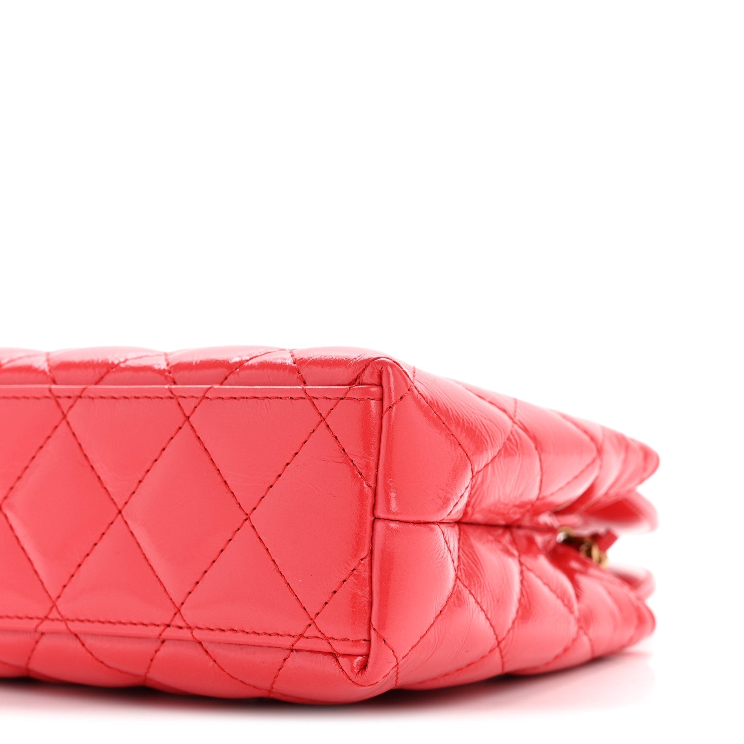 Shiny Aged Calfskin Quilted Nano Kelly Shopper Red