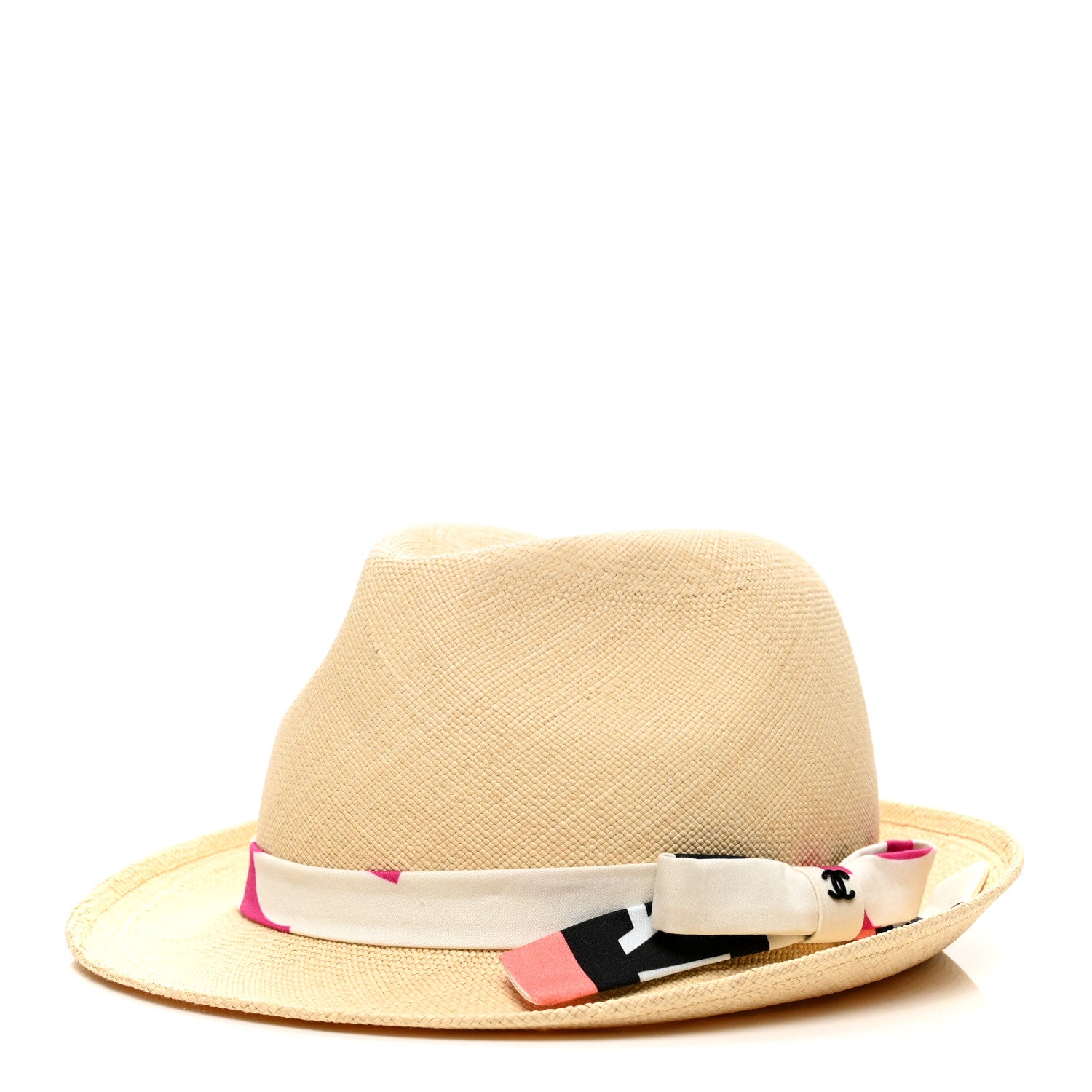 Straw Ribbon Fedora Hat M Beige Multicolor