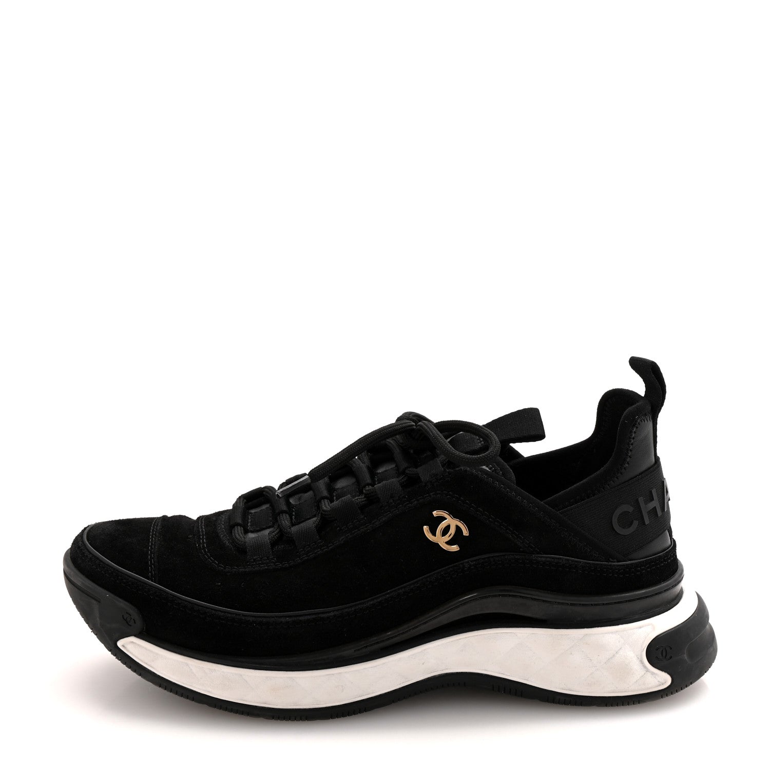 Suede Calfskin Nylon Grosgrain CC Sneakers 38.5 Black
